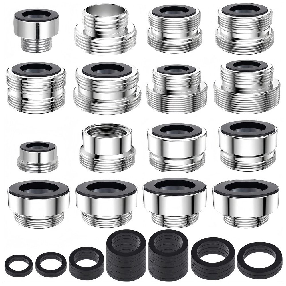 AFKSMILE Anschlussstück 16 Stück Wasserhahn-Adapter-Set, M22-Adapter für Küche mit Dichtungen, (16-tlg), Doppelgewinde-Wasserhahnadapter für Küchen-und Gartenschläuche,Messing