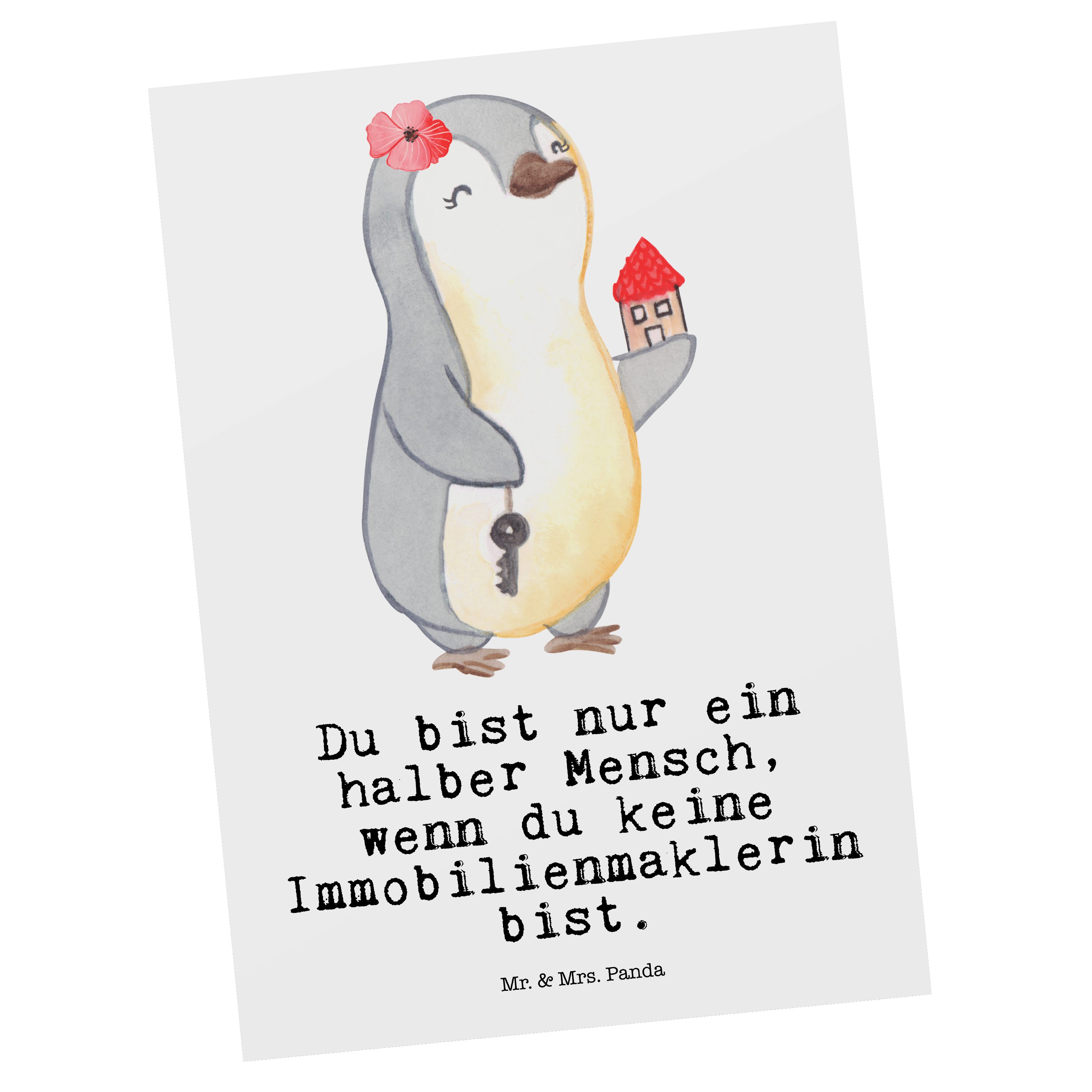 Mr. & Mrs. Panda Postkarte Immobilienmaklerin mit Herz - Weiß - Geschenk, Rente, Abschied, Einla