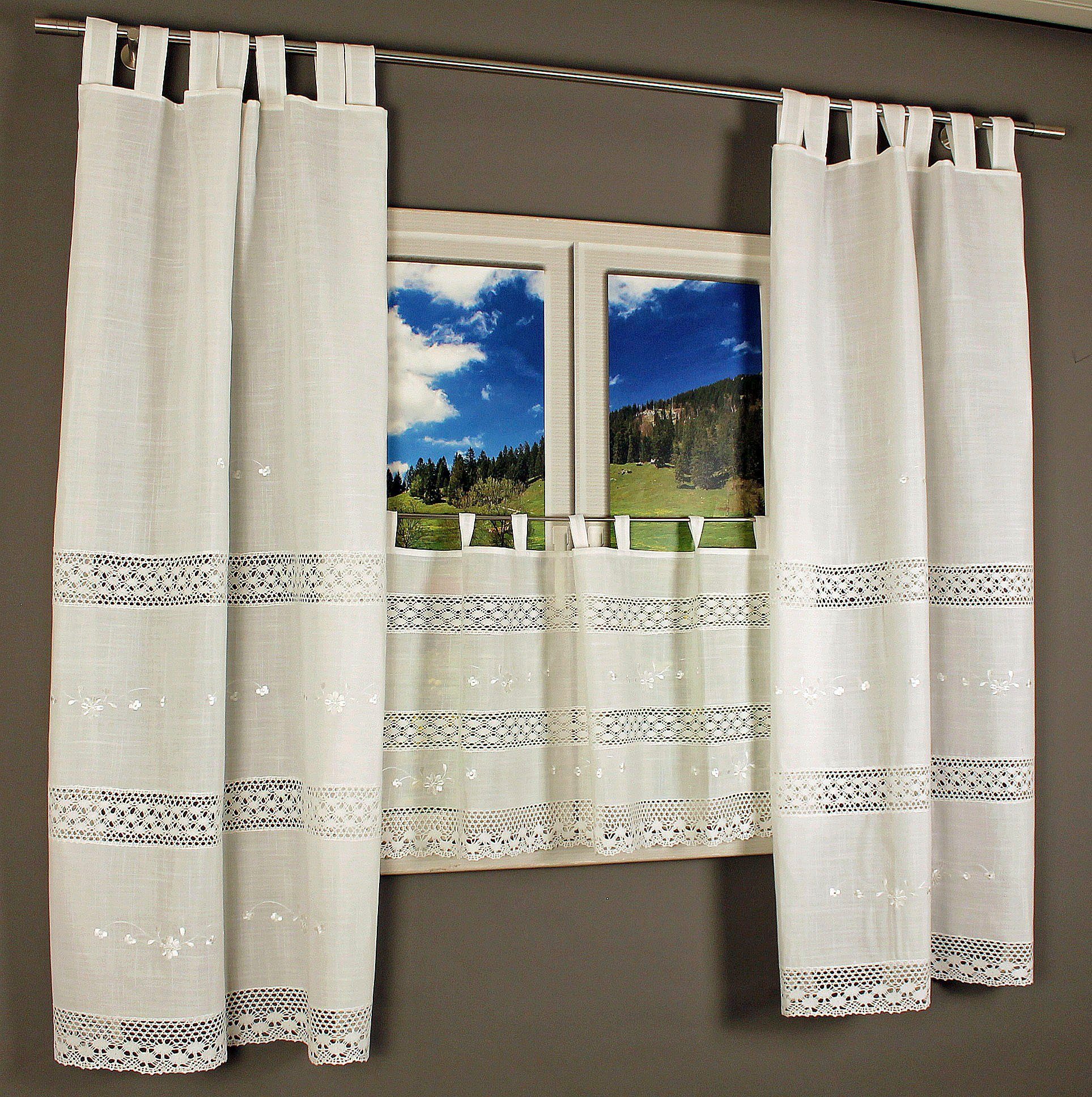 HOSSNER - ART OF HOME DECO Gardine Drachensee (1 St), Schlaufen, halbtransparent, Wirkware, m. Spitze