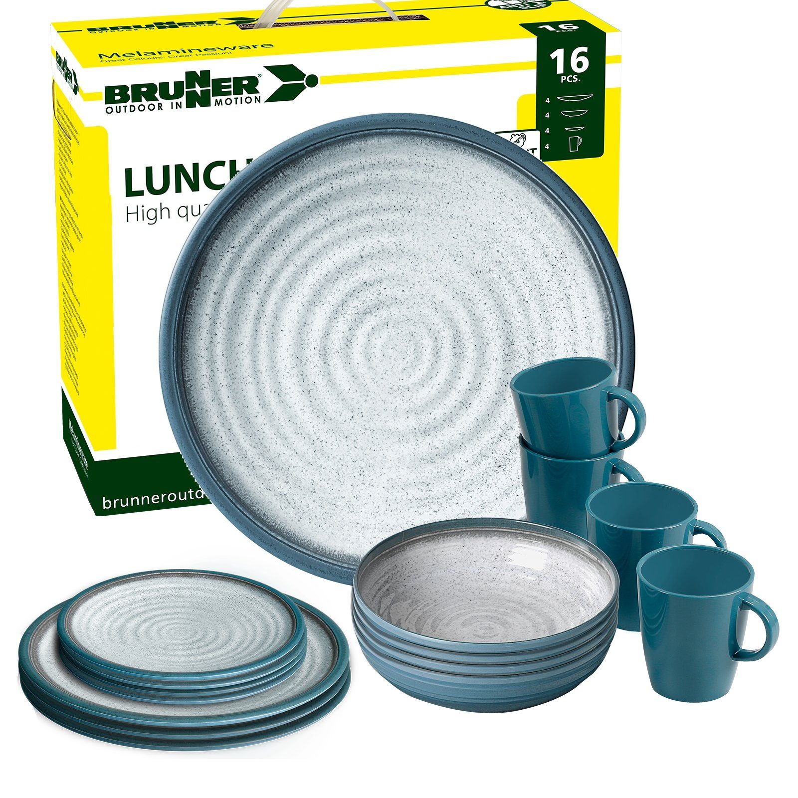 BRUNNER Geschirr-Set BRUNNER Campinggeschirr Set TUSCANY (8, 12, 16, 36-Teile) Rutschfest (16-tlg)