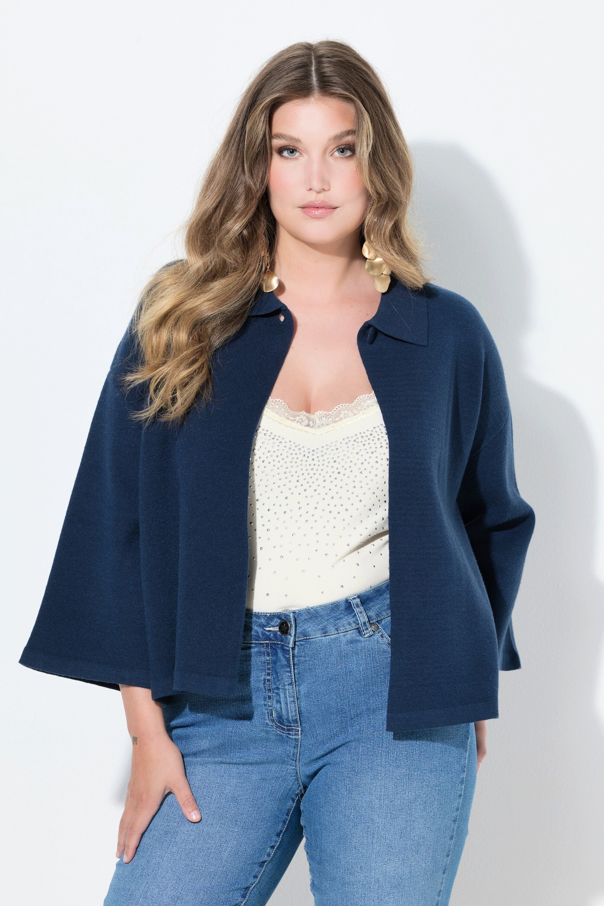 MIAMODA Strickjacke Strickjacke Cape-Form weite 3/4-Glockenärmel