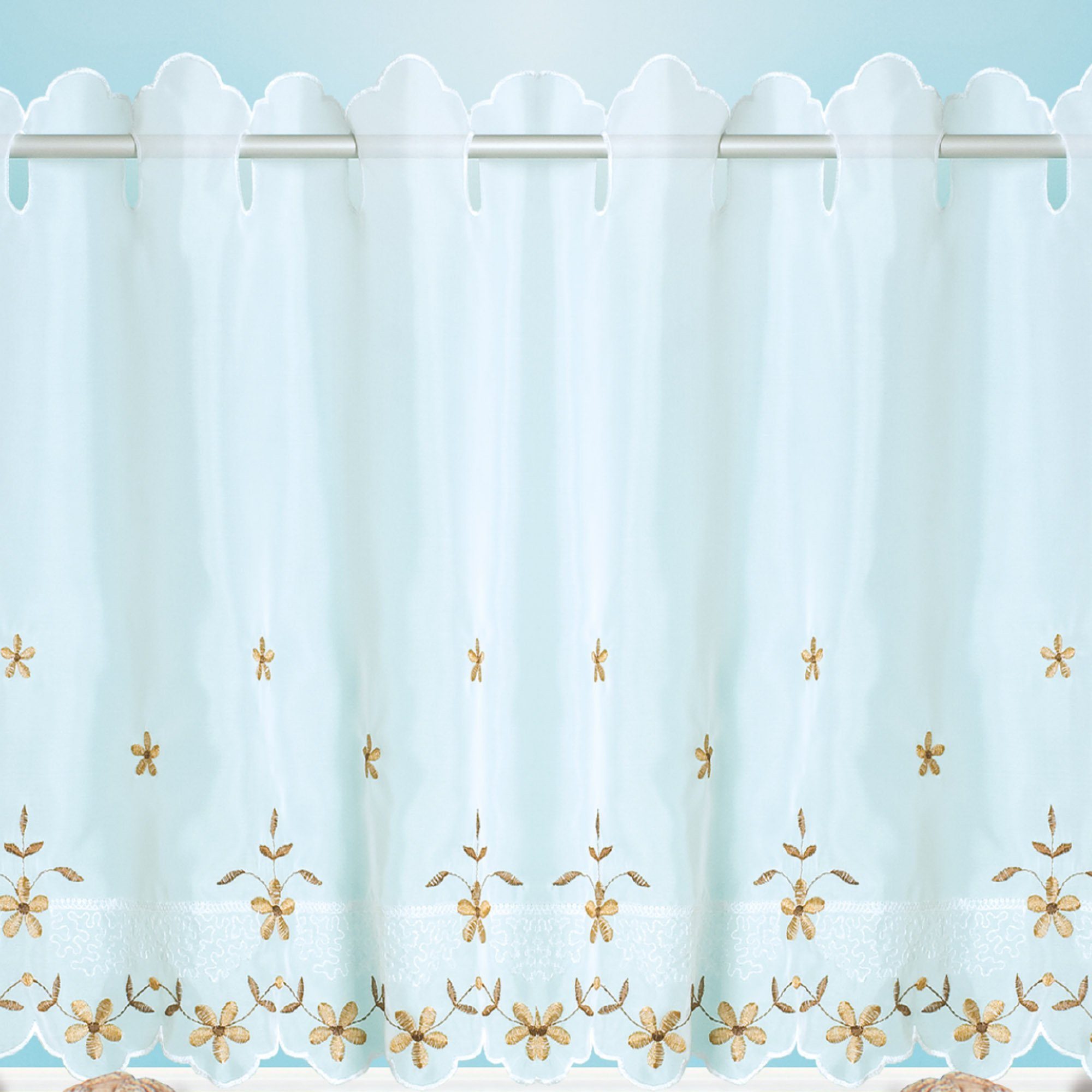 Scheibengardine Angie, - Arsvita, Küchengardine Stangendurchzug, Bronze Transparente transparent, Blumen Voile, mit Schlaufen Bistrogardine