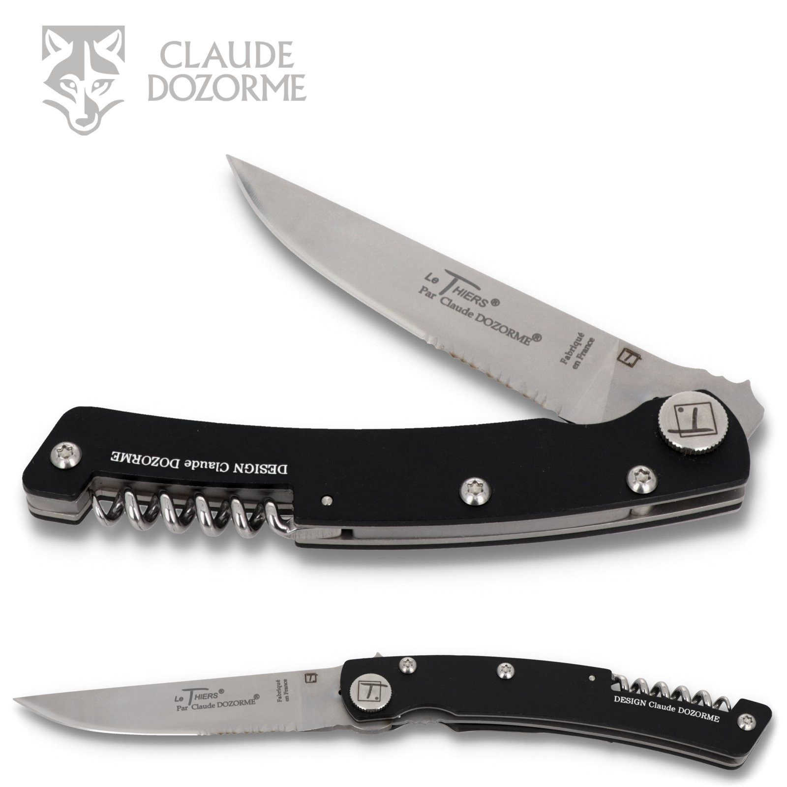 Claude Dozorme Taschenmesser 1.90.129.53, Le Thiers - Griff 12cm Alu eloxiert - Korkenzieher - LinerLock - Clip