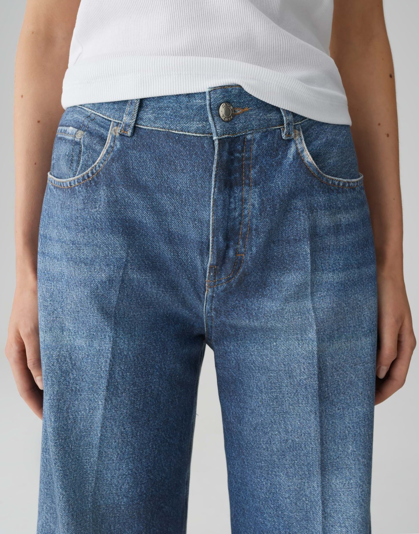 OPUS PANTS Stoffhose CAPRIA CRUISE Palazzo Sweat Pants in Denim Look Fließender Schnitt mit modischem Denimprint