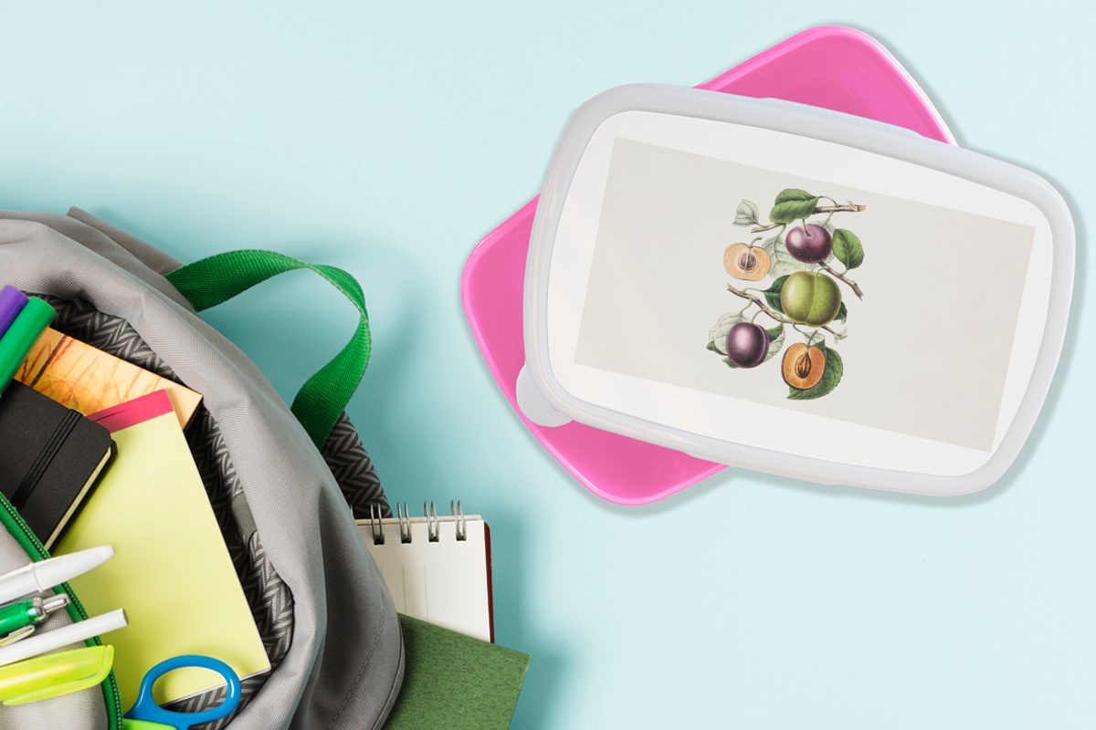 Kunststoff, (2-tlg), MuchoWow Kinder, Brotbox Obst Kunststoff Snackbox, - Erwachsene, Mädchen, Lebensmittel Brotdose - Pfirsich, rosa für Lunchbox