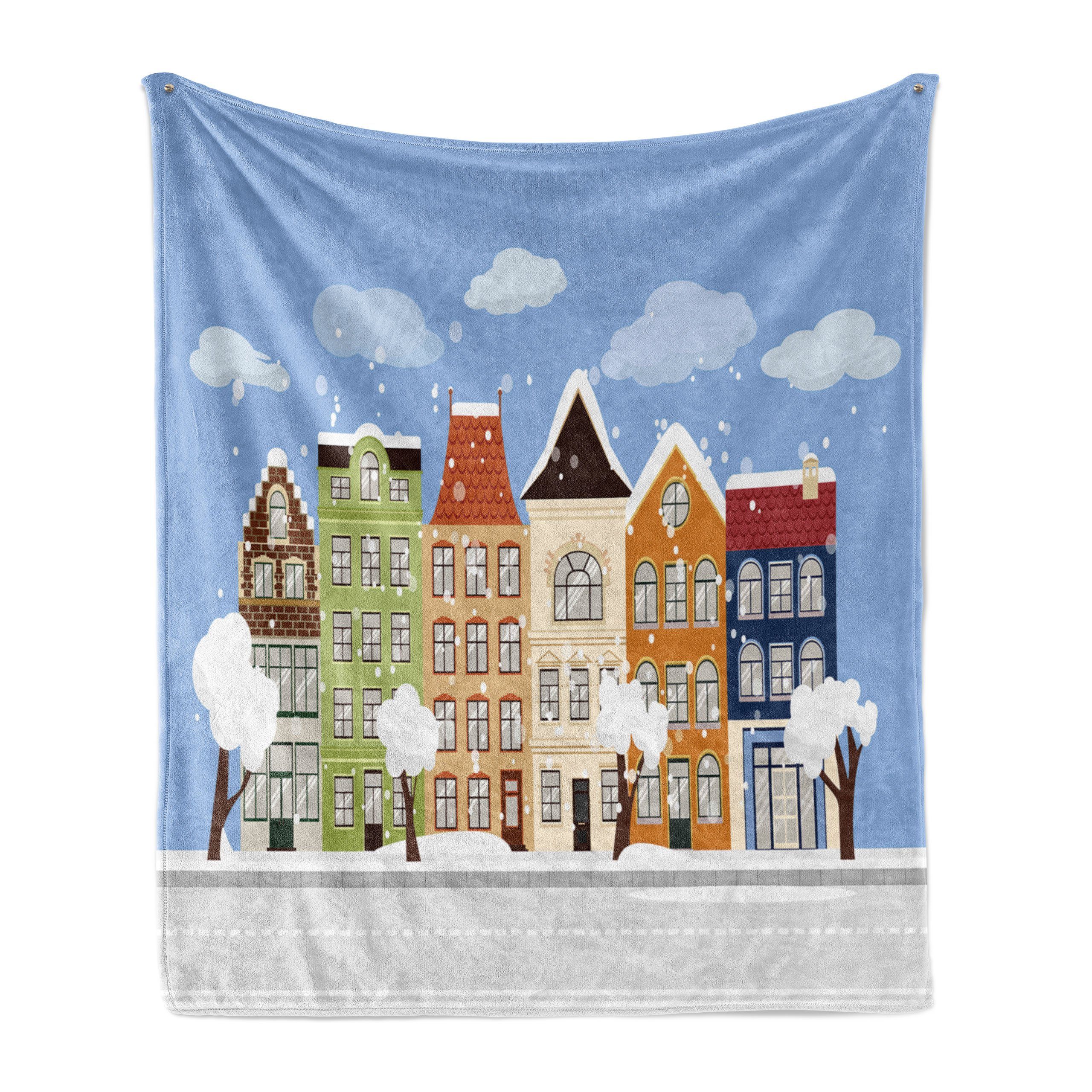Wohndecke Gemütlicher Plüsch für den Innen- und Außenbereich, Abakuhaus, Amsterdam Winterzeit Dutch Houses