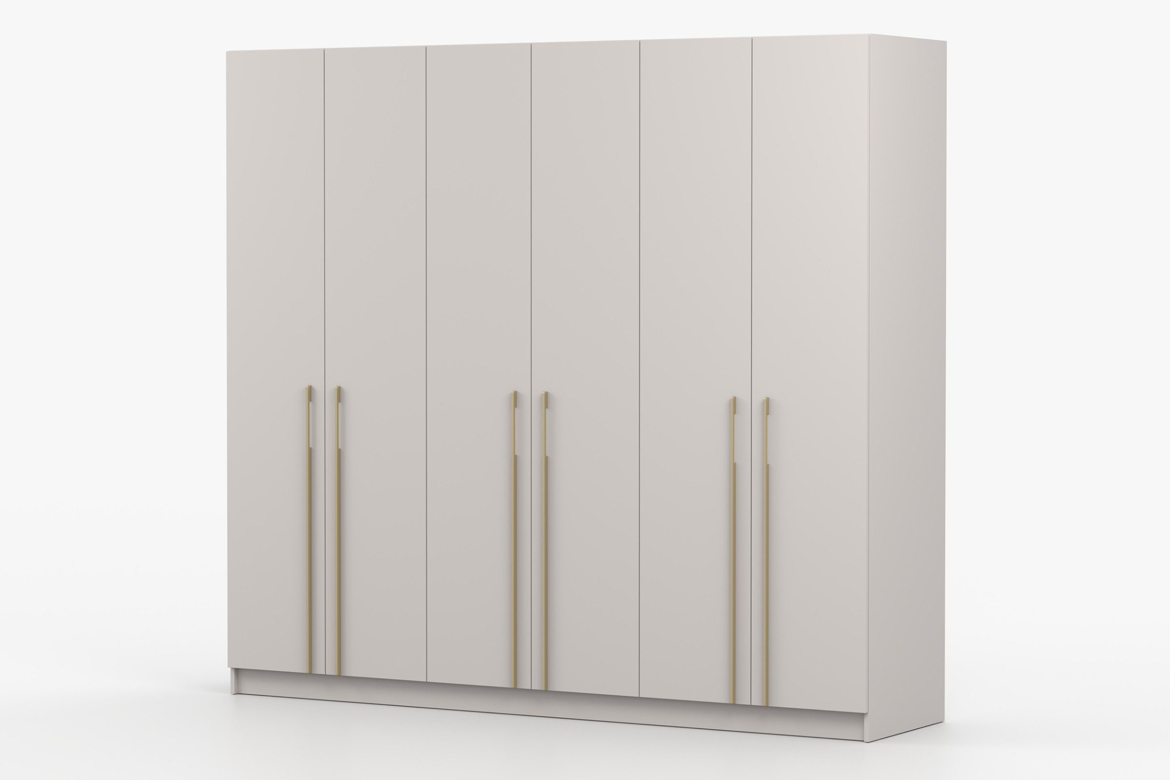Deine Möbel 24 Kleiderschrank MIRELO 6-türig Drehtürenschrank mit goldfarbenen Griffen 230x210x57 cm (Set, 1-St., Einzelmöbel – frei kombinierbar mit weiteren Möbeln der Serie MIRELO) in Weiß Matt, Schwarz Matt und Cashmere