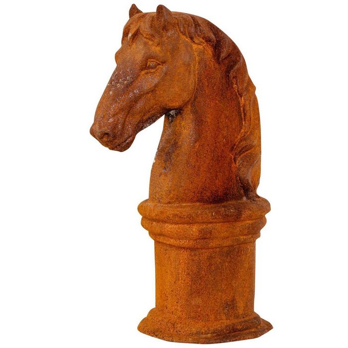 Aubaho Gartenfigur Pferdekopf Sockel Skulptur Eisen Figur Pferd Garten Schachfigur Horse iron rost