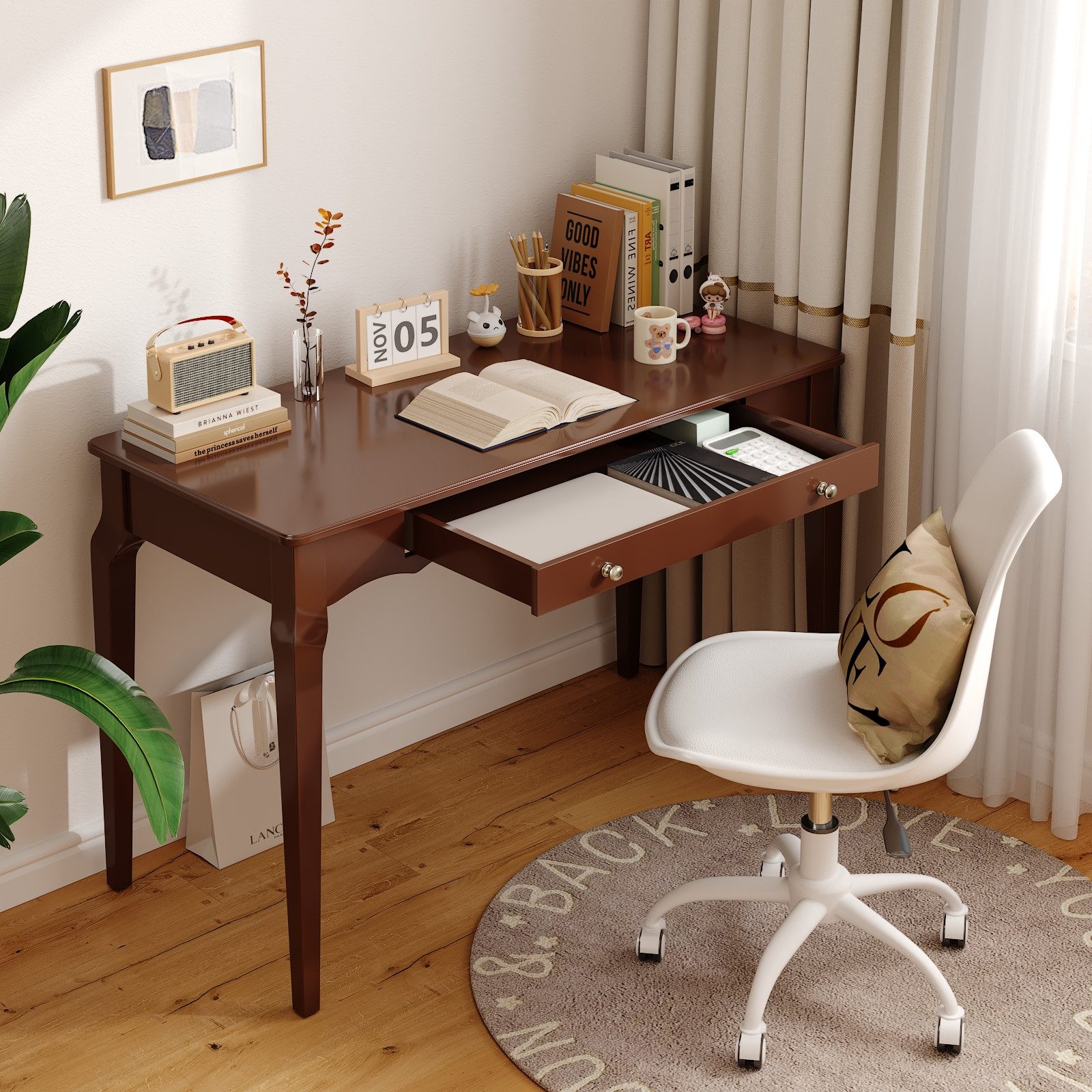 OYRREU Konsolentisch Eleganter Schreibtisch mit 2 Schubladen, Holzoptik, 107 cm (platzsparend, 1 Set, Retro Tisch vintage für Wohnzimmer/Schlafzimmer/Boudoir), OTTO'S CHOICE