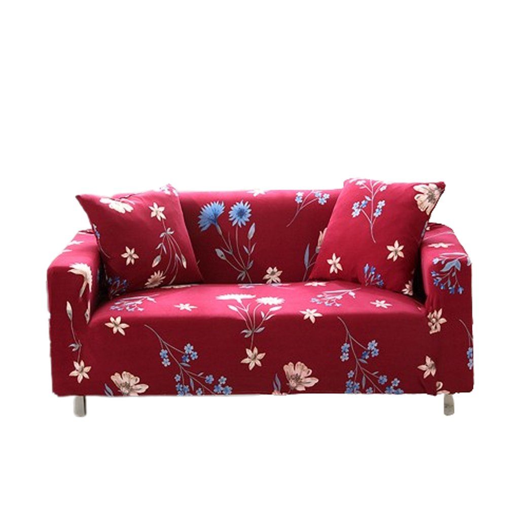 Sofahusse Sofaüberwurf 2 Sitzer Couch Überzug Rote Blume145-185cm, FELIXLEO