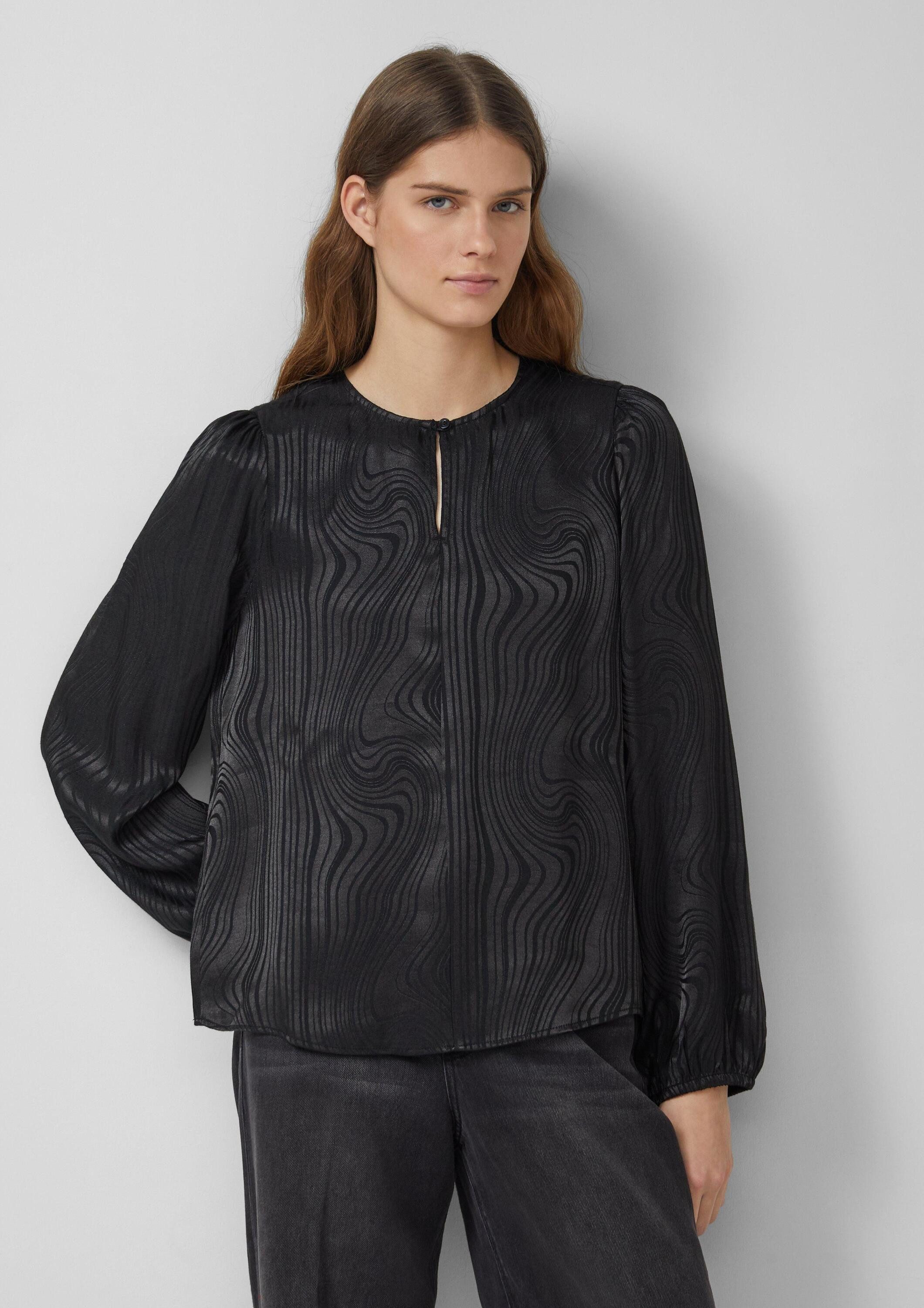 s.Oliver Langarmbluse Bluse Fließende Jacquardbluse mit Raffung günstig online kaufen