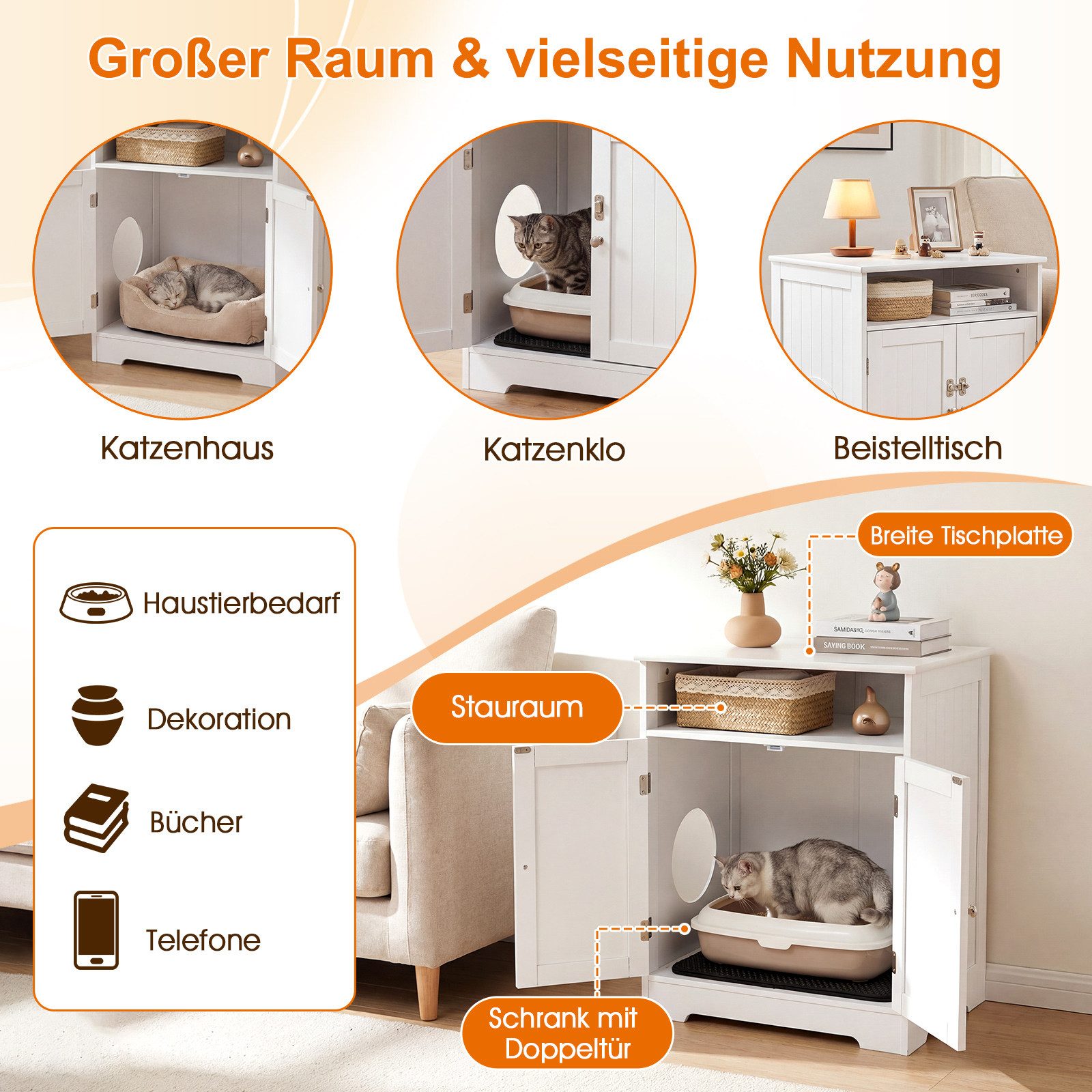 COSTWAY Tierhaus, Katzenschrank, Katzenhaus Beistelltisch, mit Tür