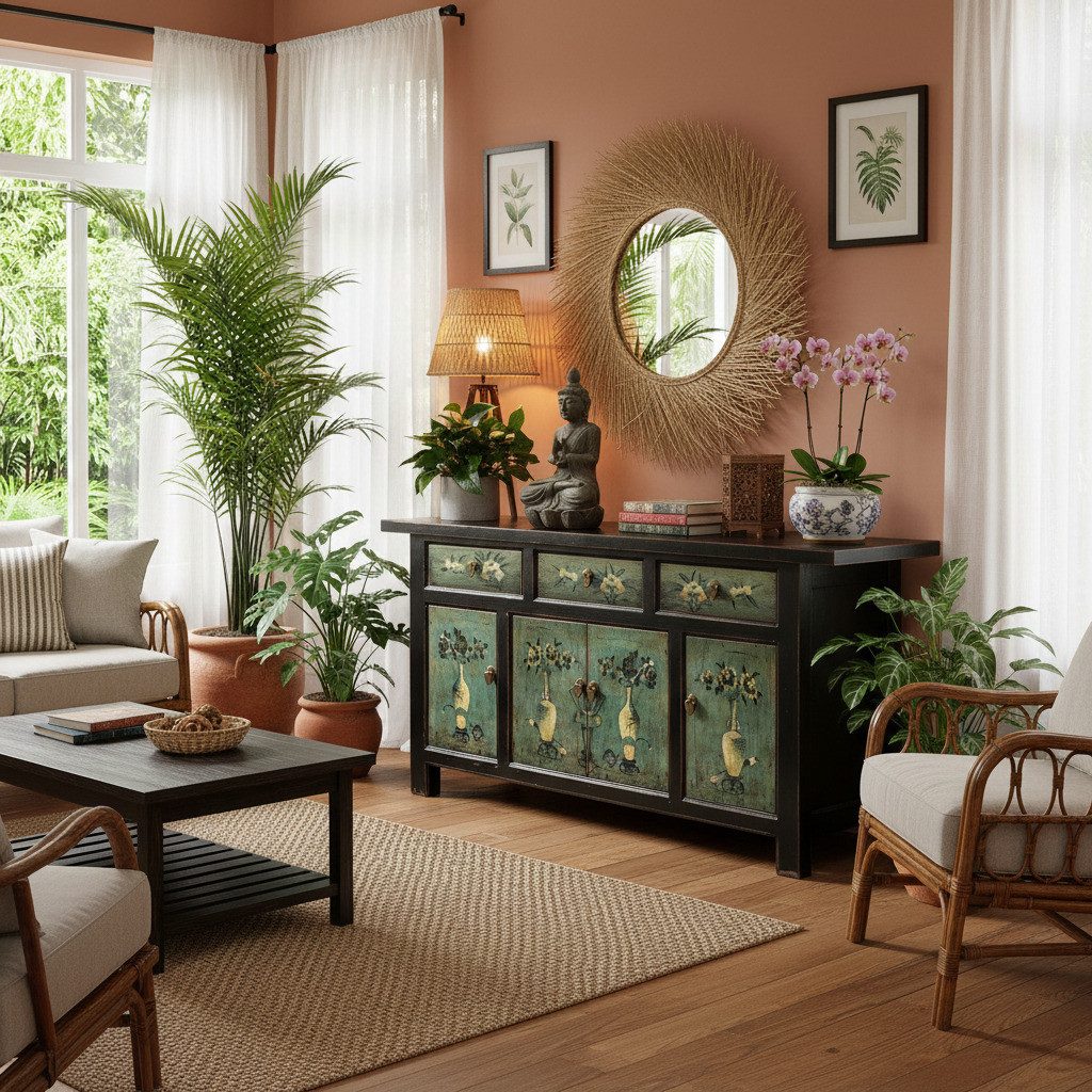 OPIUM OUTLET Sideboard Schrank Kommode Asia Vintage Möbel chinesisch orientalisch asiatisch (authentische Motive, Hochzeitsschrank Anrichte Buffet), B x T x H: 175 cm x 45 cm x 85 cm / komplett montiert