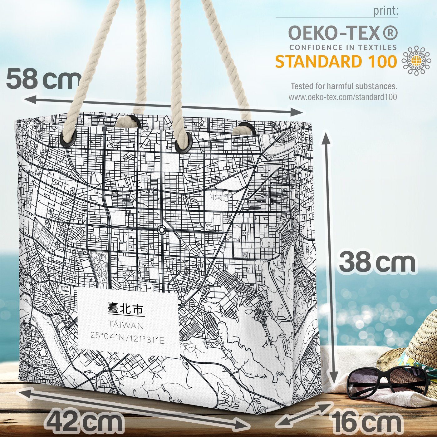 VOID Karte Strandtasche Bag Taipei (1-tlg), landkarte china Beach Stadt Stadtplan Reiseführer stadt taipeh