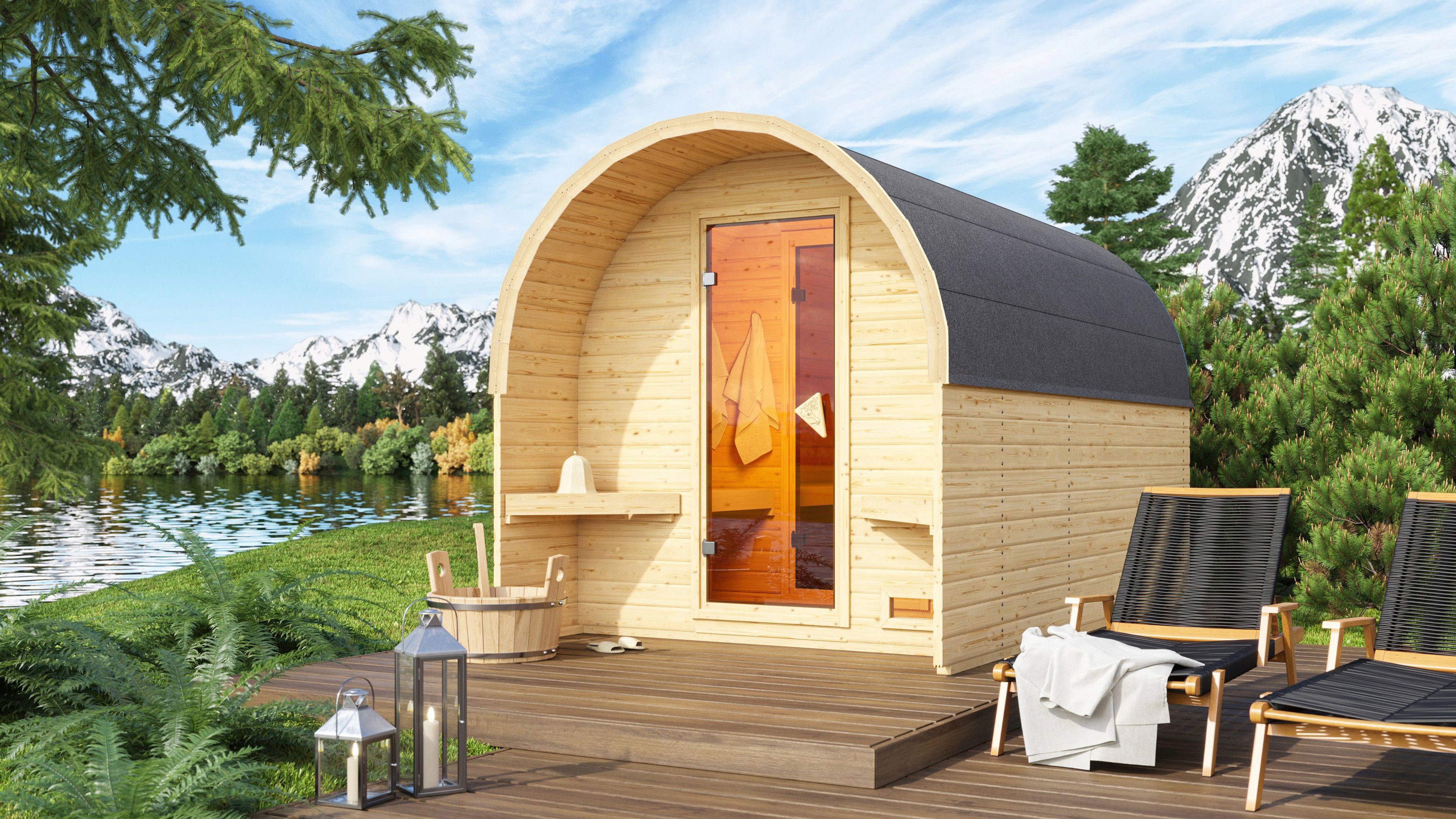 Karibu Fasssauna Fasshaus 3, BxTxH: 219 x 385 x 229 cm, 40 mm, (Set, 1-St) ohne Ofen