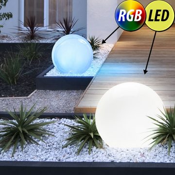 etc-shop Gartenleuchte, LED-Leuchtmittel fest verbaut, 2er Set LED Außen Beleuchtungen Solar Lampen Steck Kugel Leuchten RGB