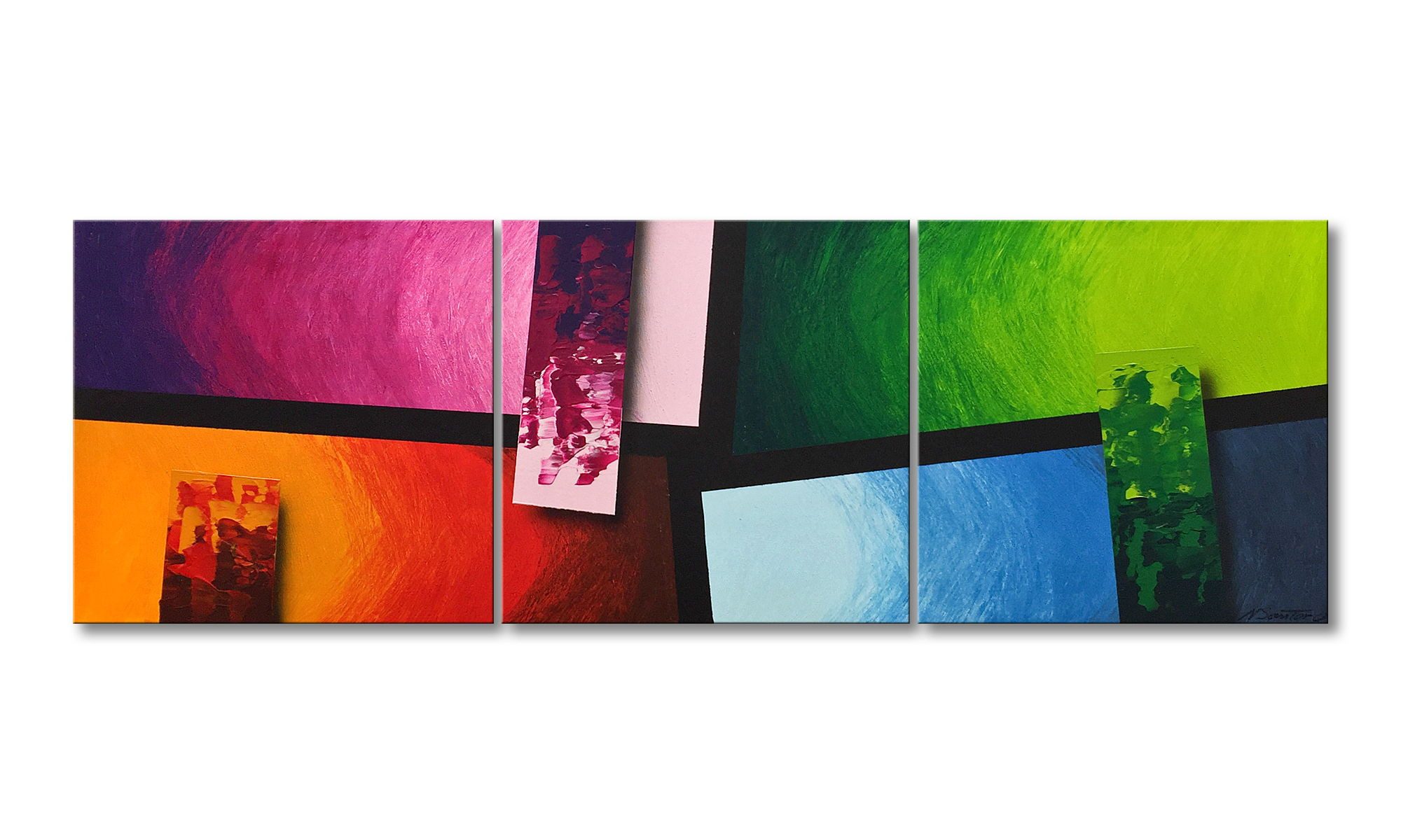 WandbilderXXL Gemälde Color Blocs 150 x 50 cm, Abstraktes Gemälde, handgemaltes Unikat