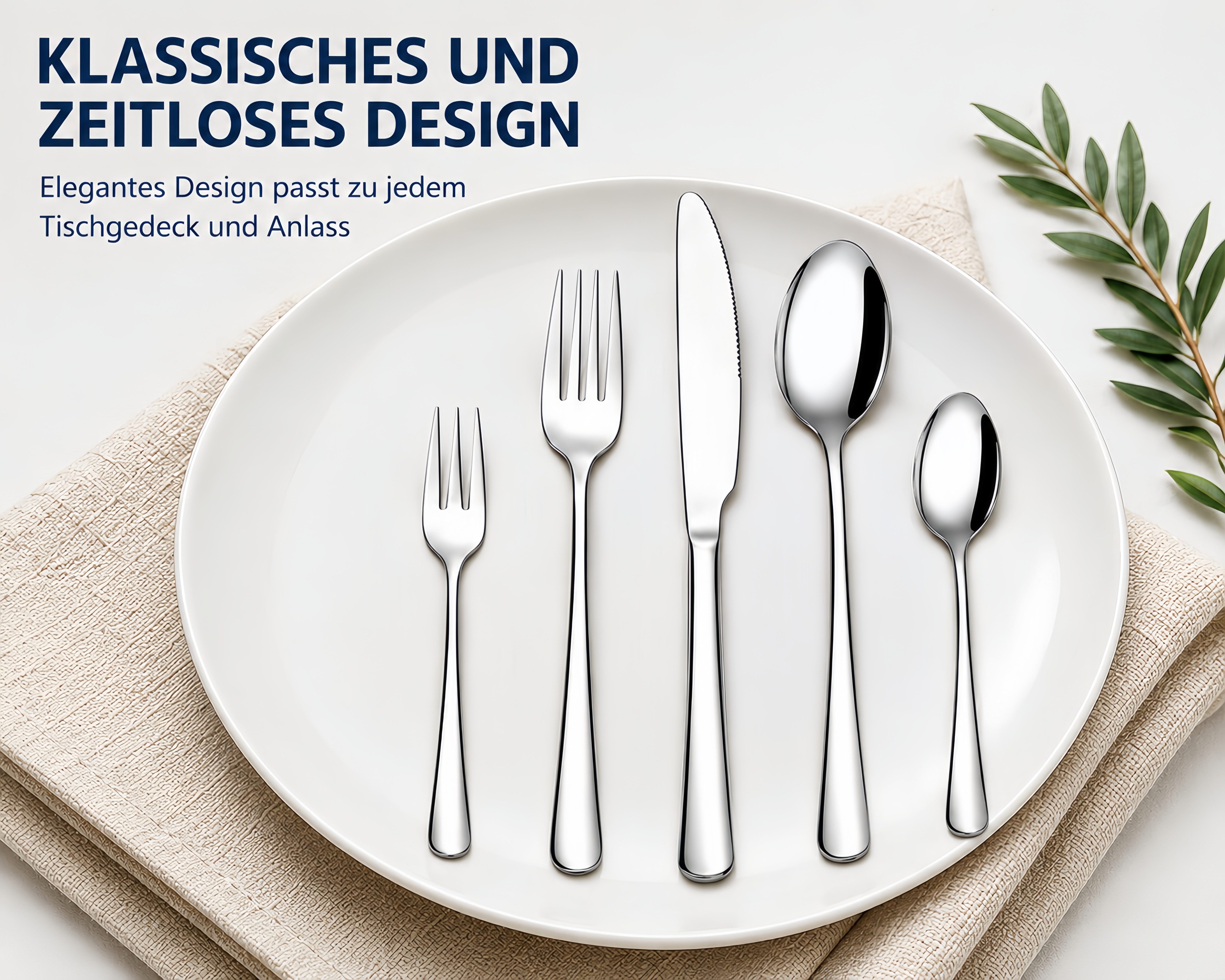 ibettertec Besteck-Set 30-teiliges Edelstahl Besteckset Spülmaschinenfest, 36 Personen, Modern Silber für 6 Personen