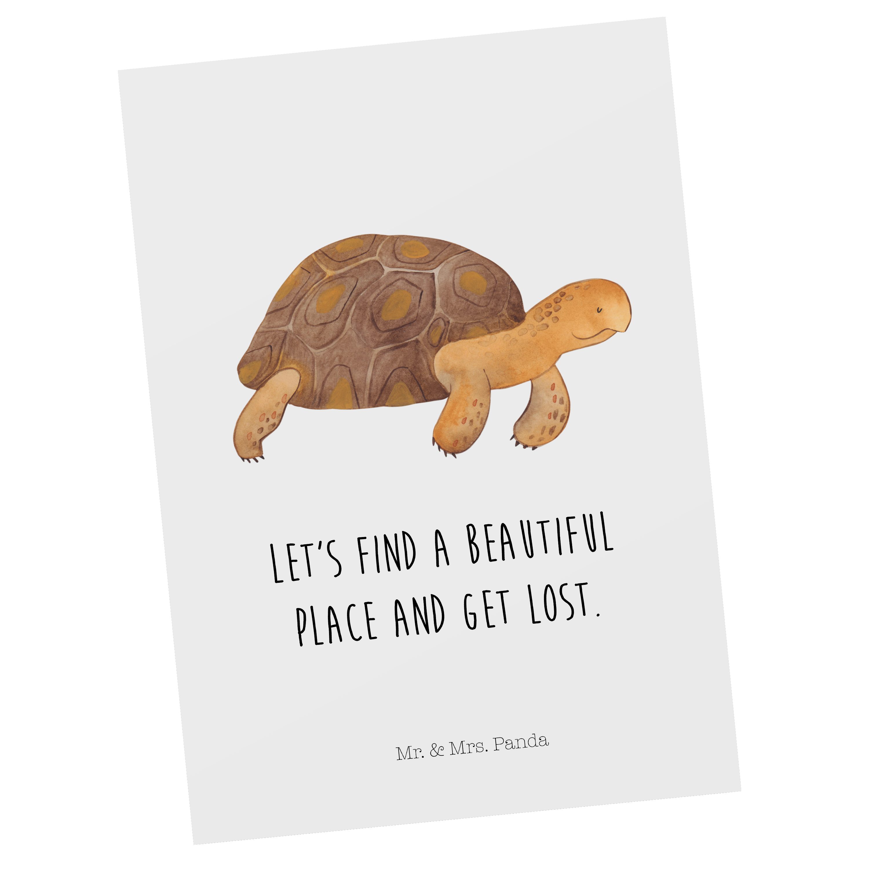 Mr. & Mrs. Panda Postkarte »Schildkröte marschiert Weiß Geschenk
