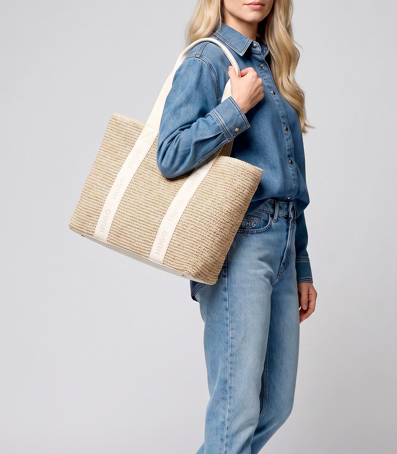 HUGO Shopper Becky, Stroh-Tasche, Strand-Tasche, Tote Bag