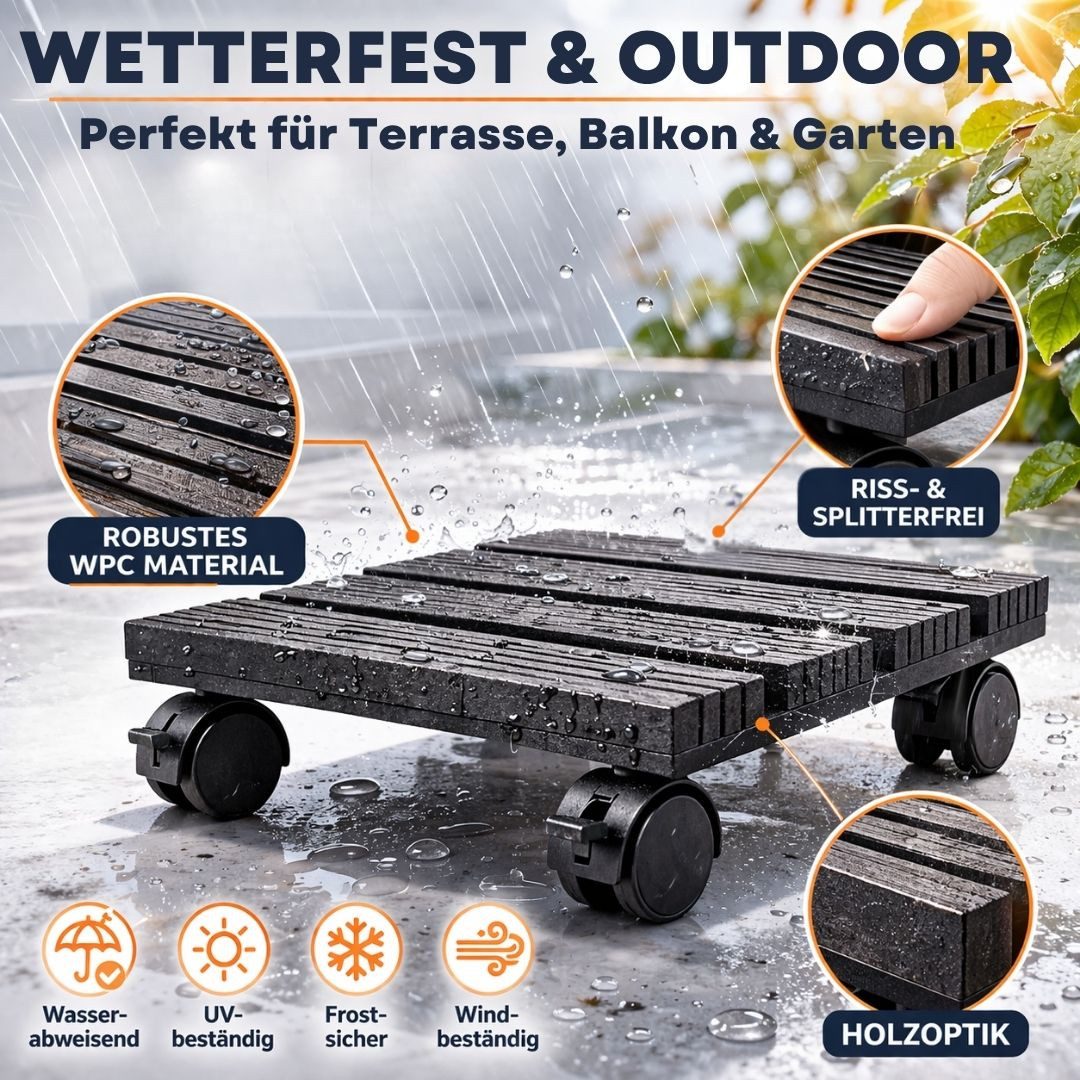 Topanbieter999 Pflanzenroller mit Feststellbremsen, Holzoptik, riss- und splitterfrei – Bild 4 von 5