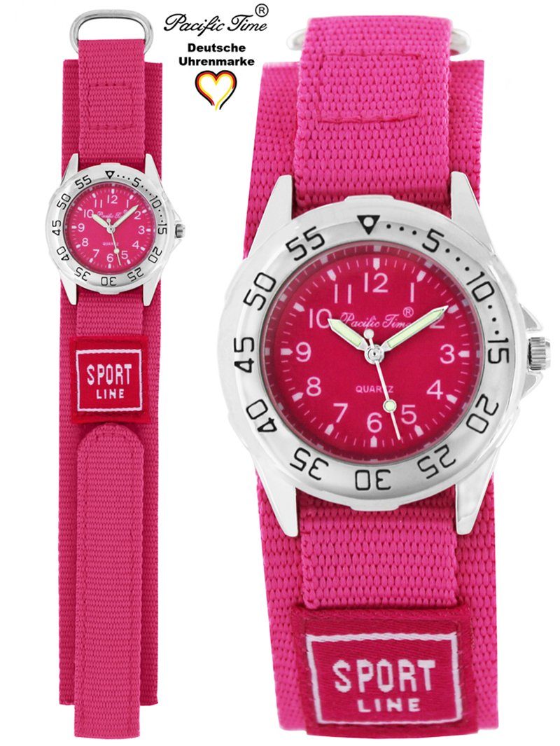 Pacific Time Quarzuhr Kinder Armbanduhr Sport Stoffarmband Klettverschluß, Gratis Versand rosa schwarz