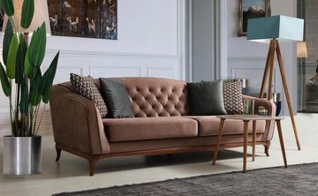 JVmoebel Sofa Brauner Luxus Sofa Dreisitzer mit Holzfüßen Modern Couch, Made in Europe