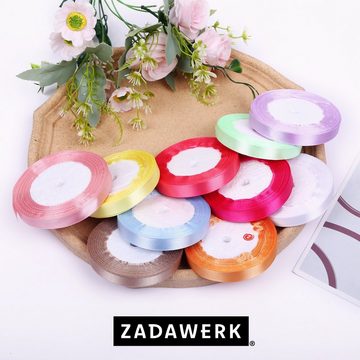 ZADAWERK Satinband Zierbänder - 10 Rollen - je 12 mm x 23 m, seidig glänzendes Geschenkband in Pastellfarben zur Dekoration