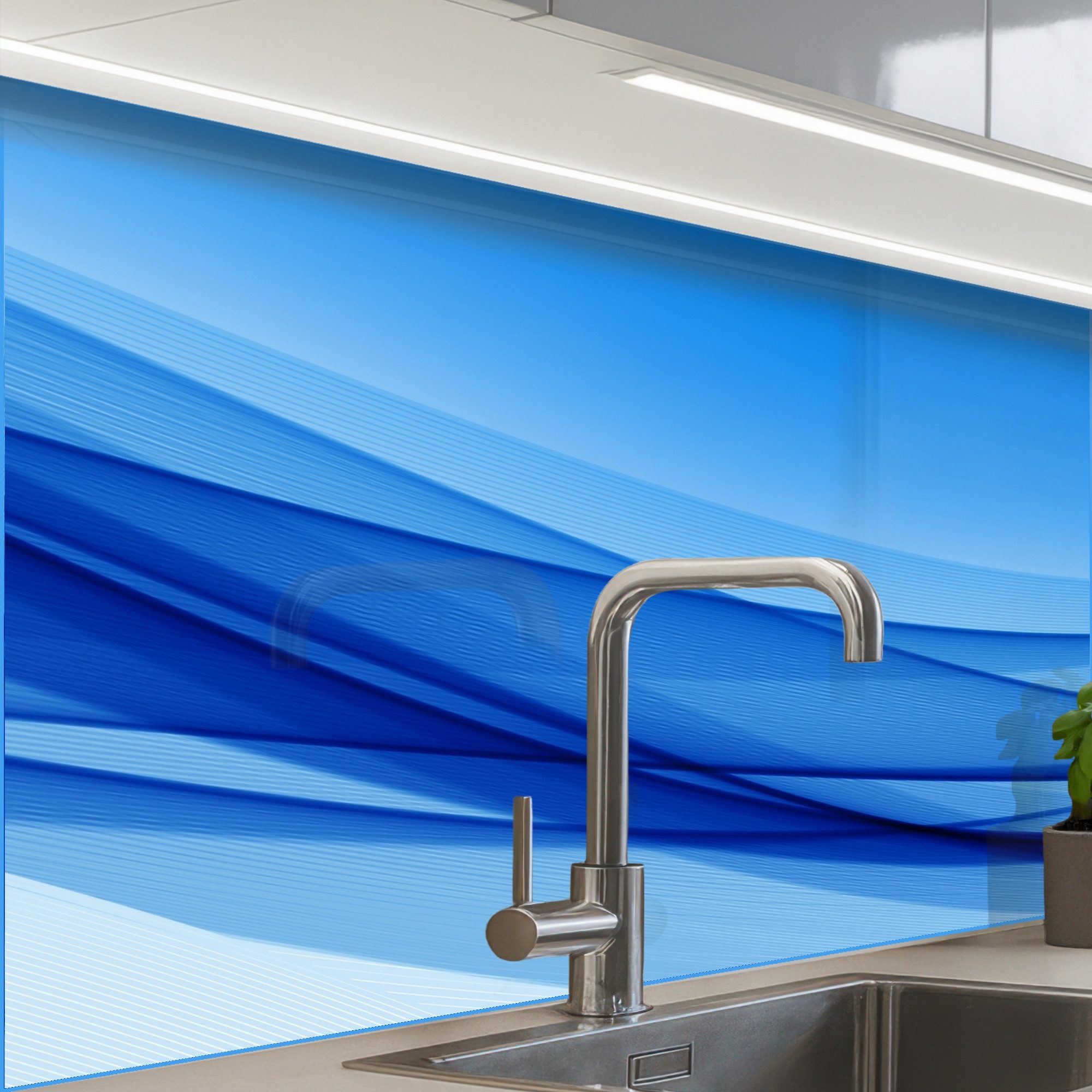 KitchenYeah Küchenrückwand selbstklebend (keine Folie) Wellen - Hell - Blau, (1-tlg), Spritzschutz, Küche, Rückwand, Küchenwand, Küchenfront, 80x60 cm