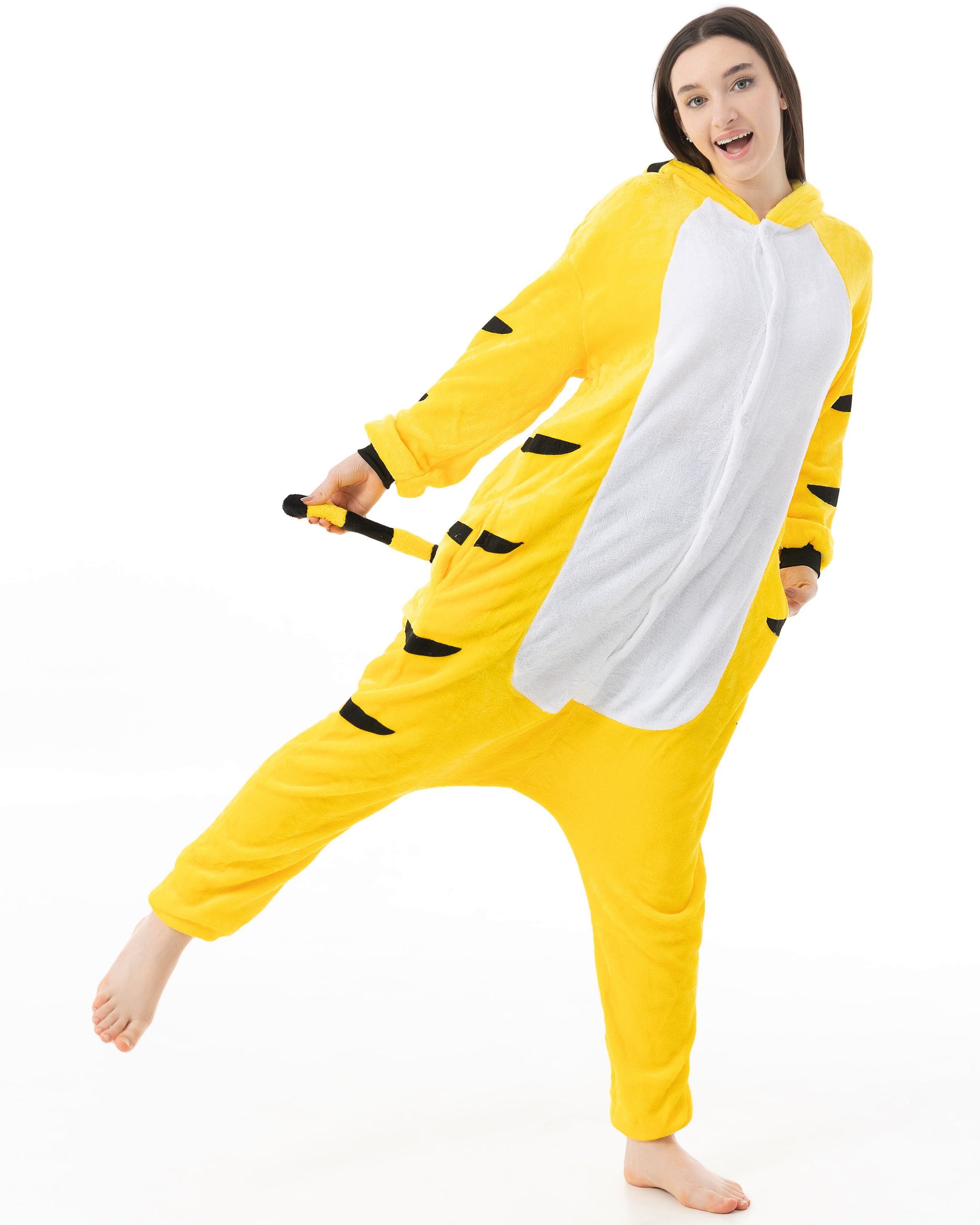 Katara Partyanzug Zoo Wilde Tiere Jumpsuit Kostüm Erwachsene S-XL, Karneval - Kostüm, Kigurumi - Tiger Gelb XL (175-185cm)