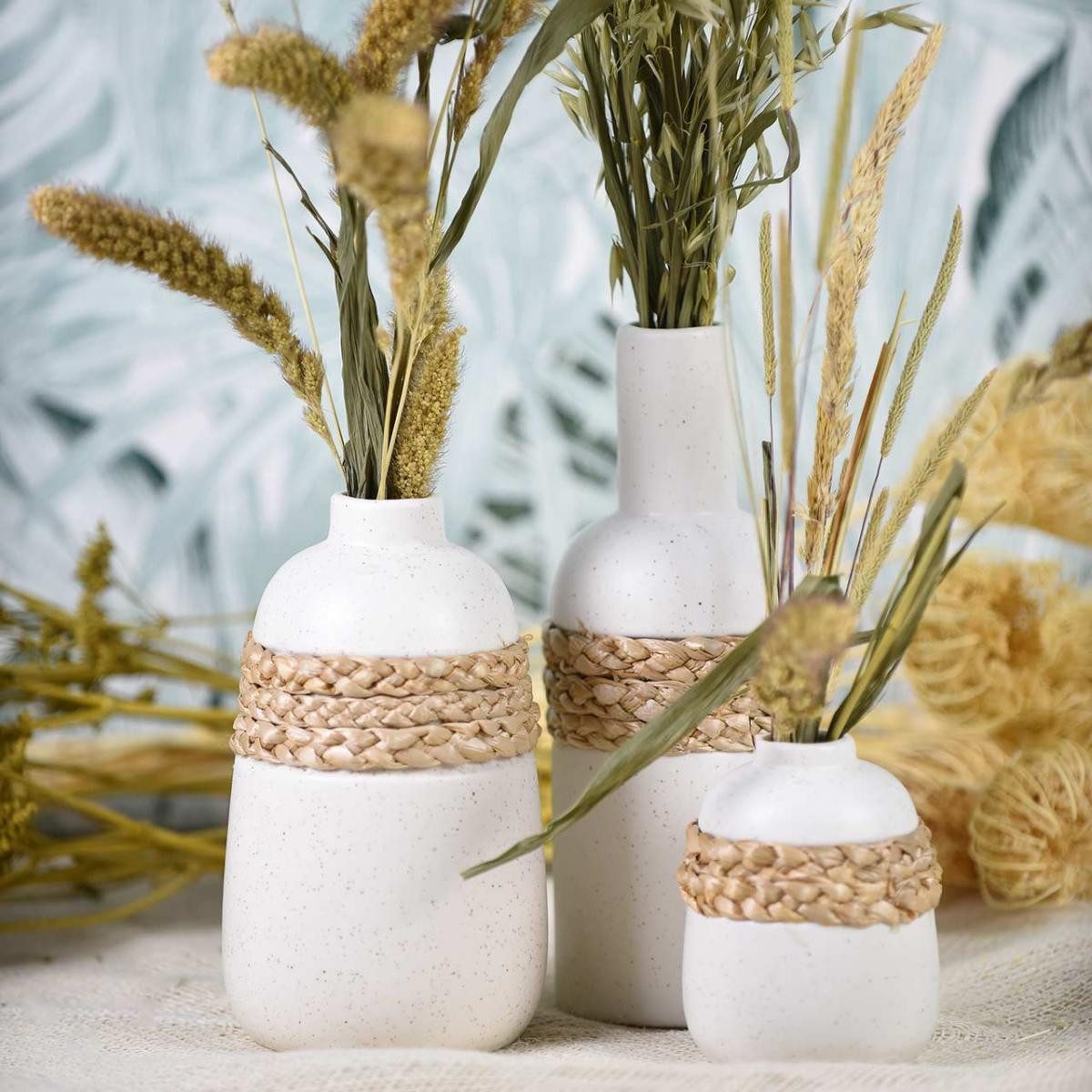 Florists Products Übertopf Blumenvase Weiß Keramik Seegras Deko Vase Tischdeko Modern