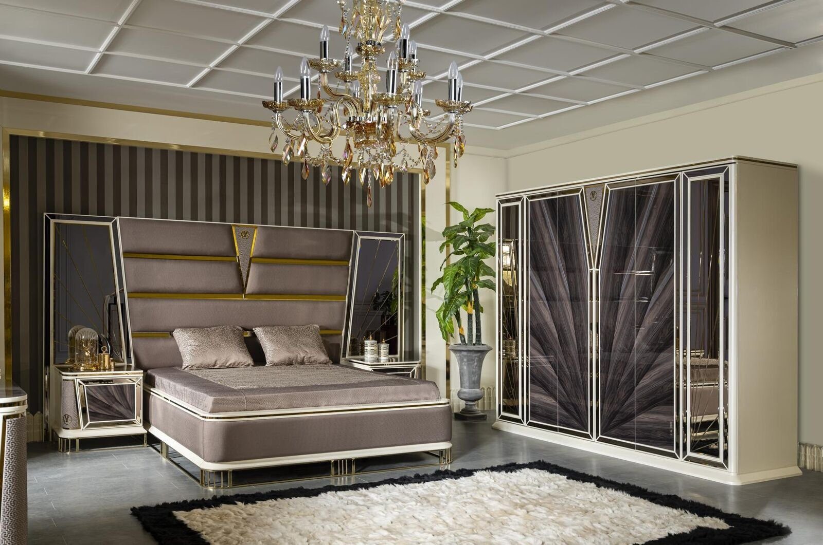 Schlafzimmer JVmoebel Kleiderschrank Luxus Möbel Holz Lila Schrank Weiß Garderobenschrank