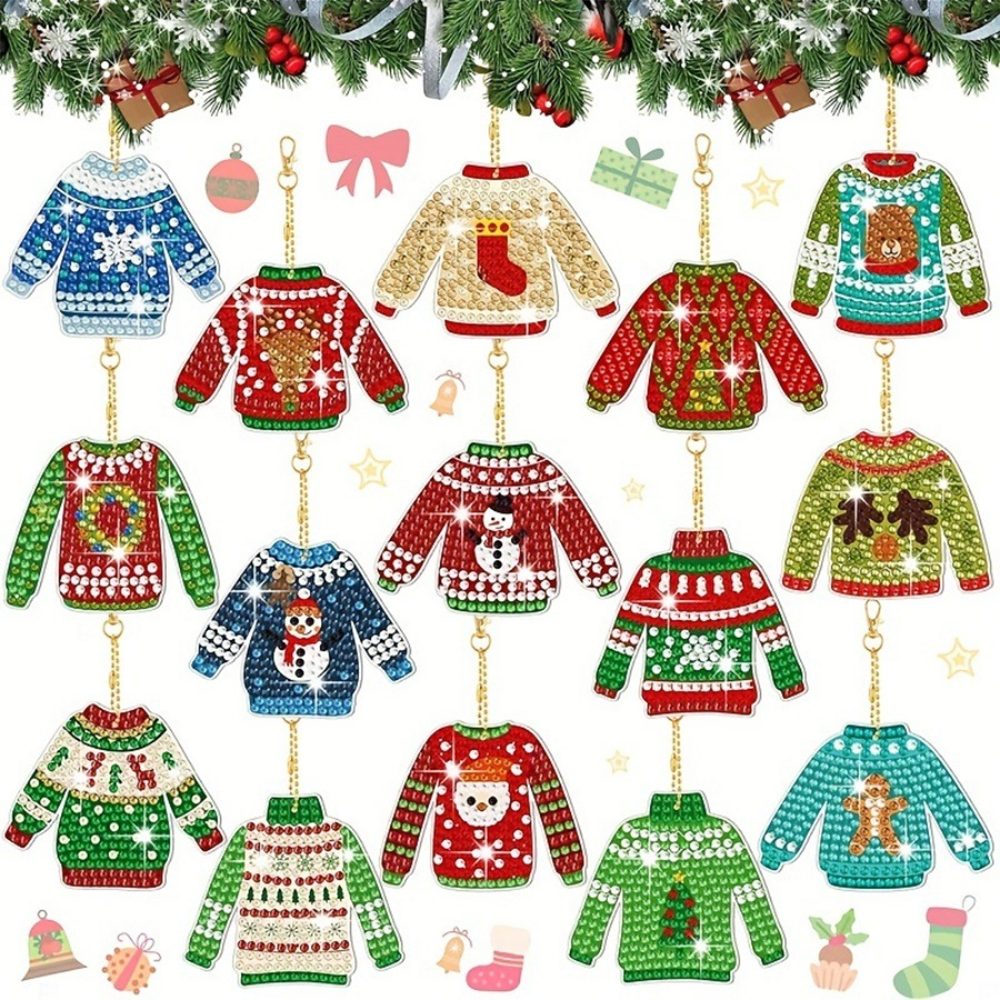 CLTYQ Kreativset 20 Stück 5D Diamantmalerei Schlüsselanhänger für Weihnachten, für Anfänger, Erwachsene & Kinder, Weihnachts Anhänger DIY Kit