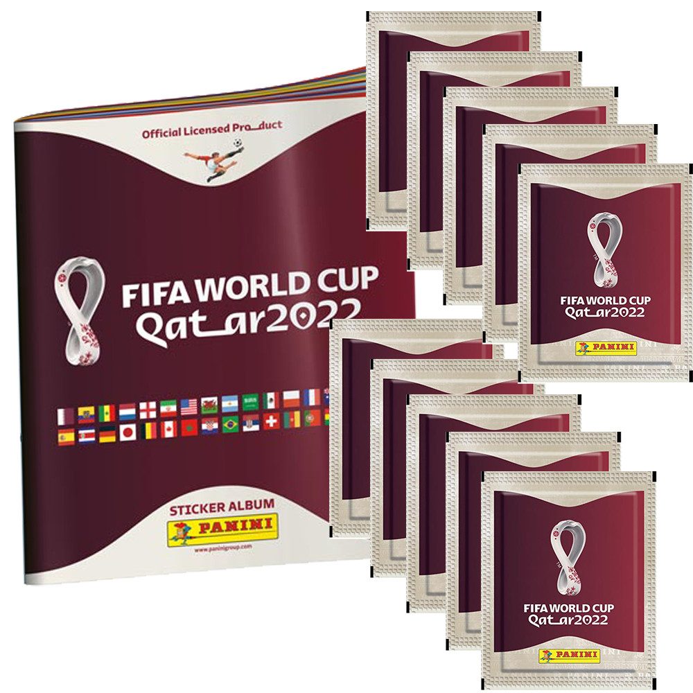 Panini Sammelkarte Panini WM 2022 Qatar Sammelsticker - 1 Album + 10 Tüten
