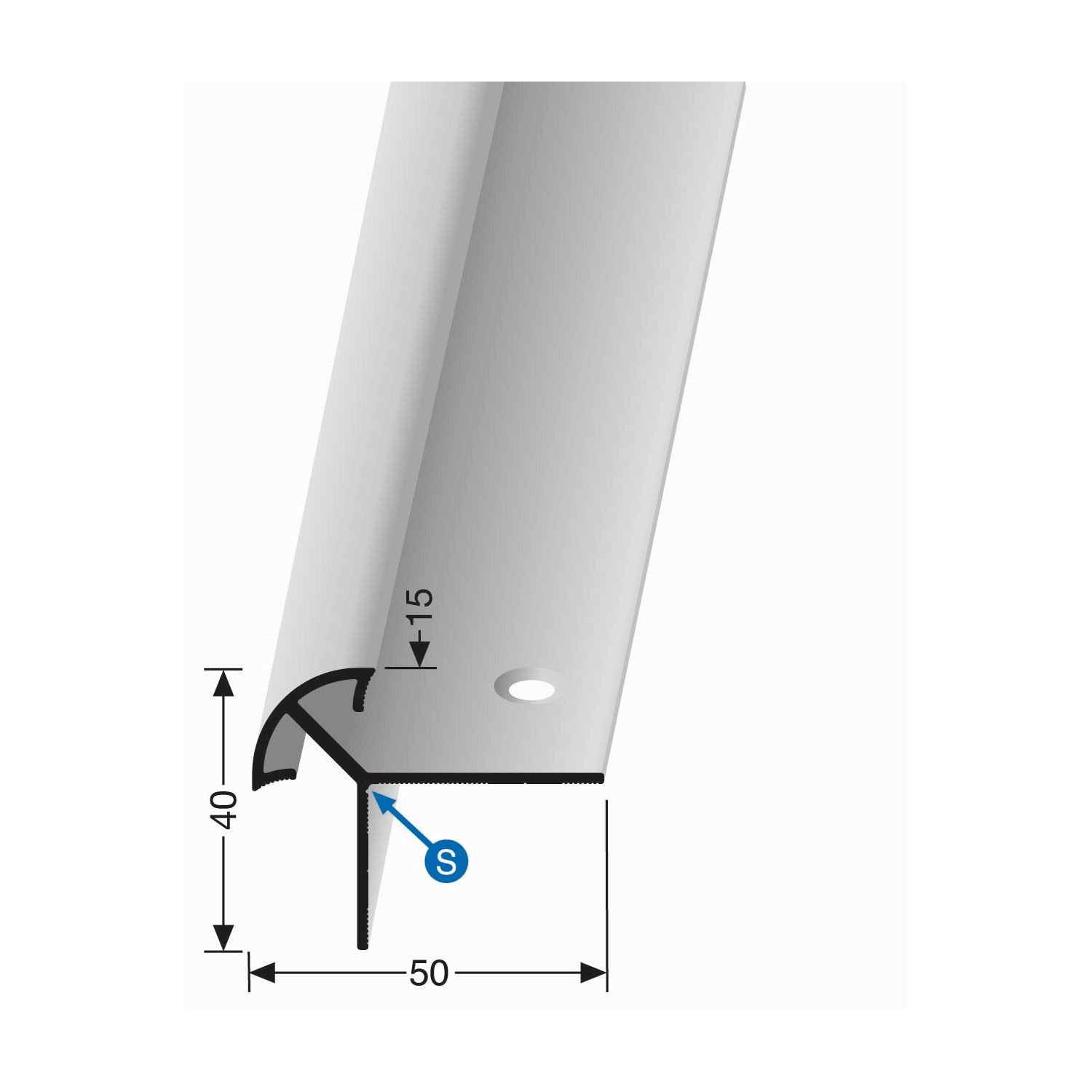 Küberit Treppenkantenprofil 40 x 50 x 2500 mm Winkelprofil Schwarz Gebohrt Aluminium