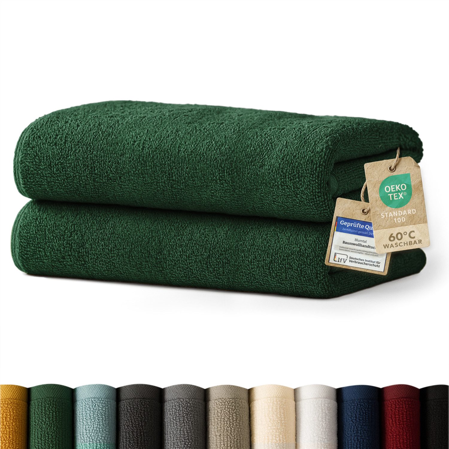 Blumtal Badetücher 2er-Set Premium Frottier-Badetuch in 70x140cm, 100% Baumwolle, Baumwolle (2X (70x140 cm), 2-St), Oeko-TEX zertifiziertes Badetuch - saugstarkes Frottiertücher Set