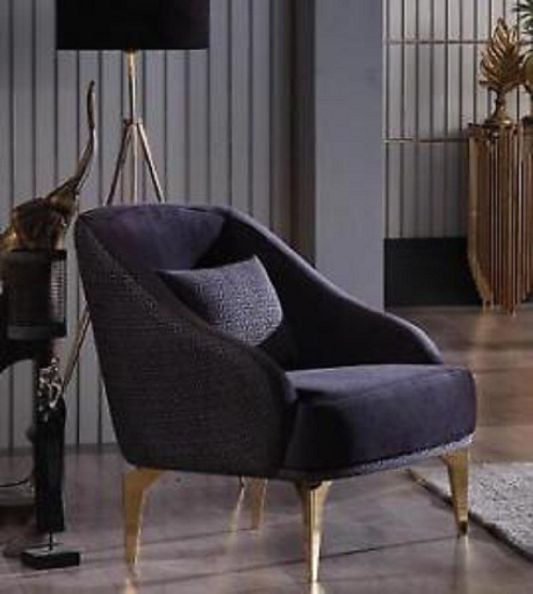 in Sessel), Dreisitzer Sitzer Textil, Wohnzimmermöbel 2x (3-St., Made Sofagarnitur Sofa + Edelstahlfüße Wohnzimmer-Set JVmoebel Europa Designer 3