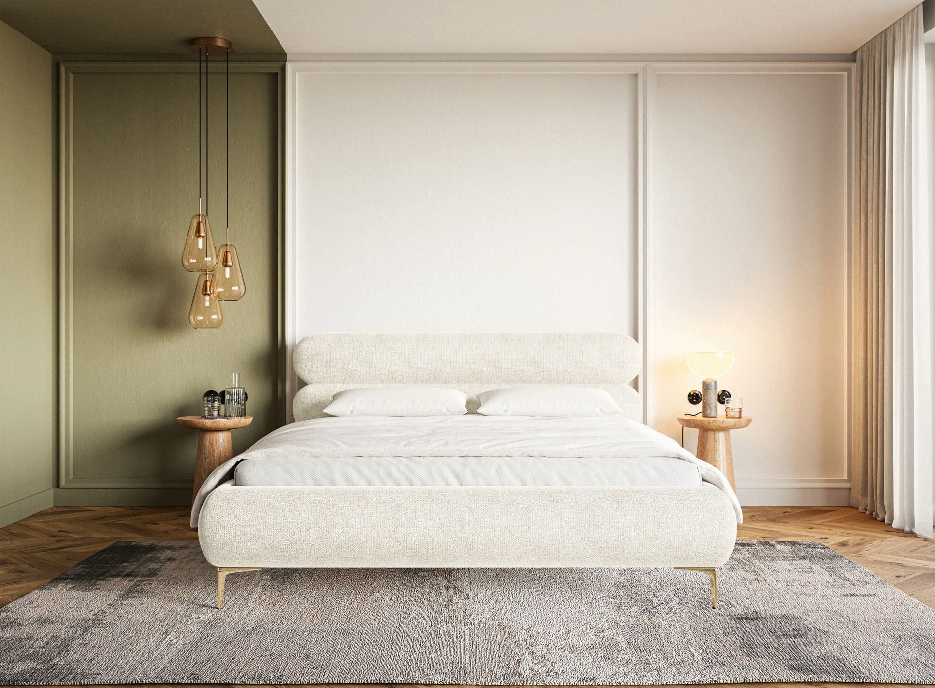 Selsey Polsterbett ROULE, mit Chenille-Bezug, Bettkasten, Lattenrost und goldfarbenen Beinen