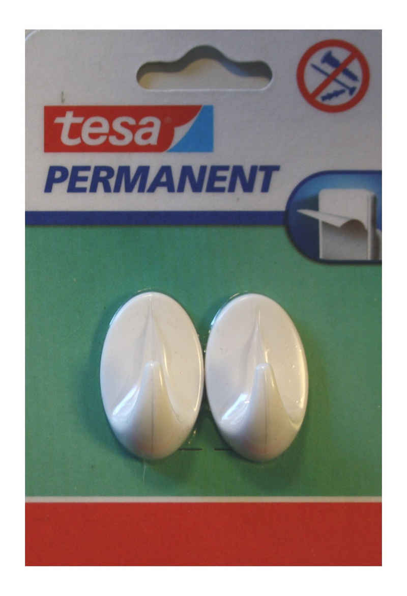 tesa Klebehaken 66602, 2x Permanent Haken Wandhaken Handtuchhalter Klebehaken Handtuchhaken weiß