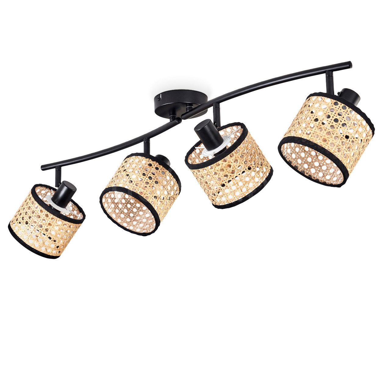 Deckenleuchte moderne Deckenlampe aus Metall/Rattan/Stoff in Schwarz/Natur