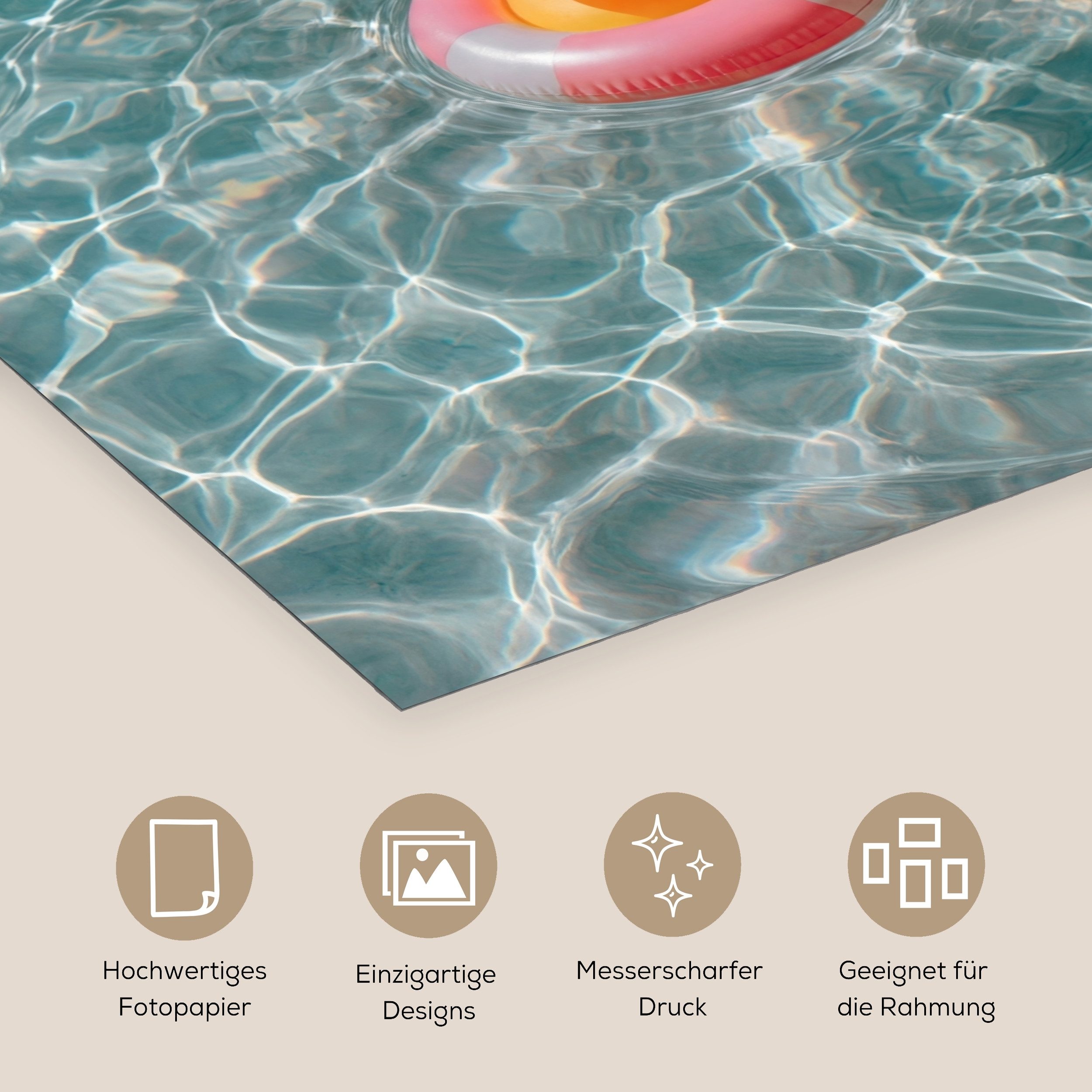 MuchoWow Poster Gummi-Ente - Schwimmband - Gelb, (1 St), Wandbild, Wohnzimmer Deko, Qualitätsdruck Dickes Papier, 100x100 cm