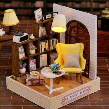 Cute Room 3D-Puzzle Puppenhaus Miniatur DIY hölzernes Leseecken, Puzzleteile, 3D-Puzzle Modellbausatz 1:24 mit Möbeln zum Basteln-Serie Mini Szenen