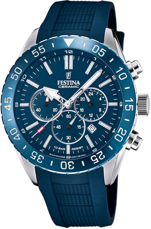 Festina Chronograph F20515/1, Armband: Blaues Armband aus Premium Silikon