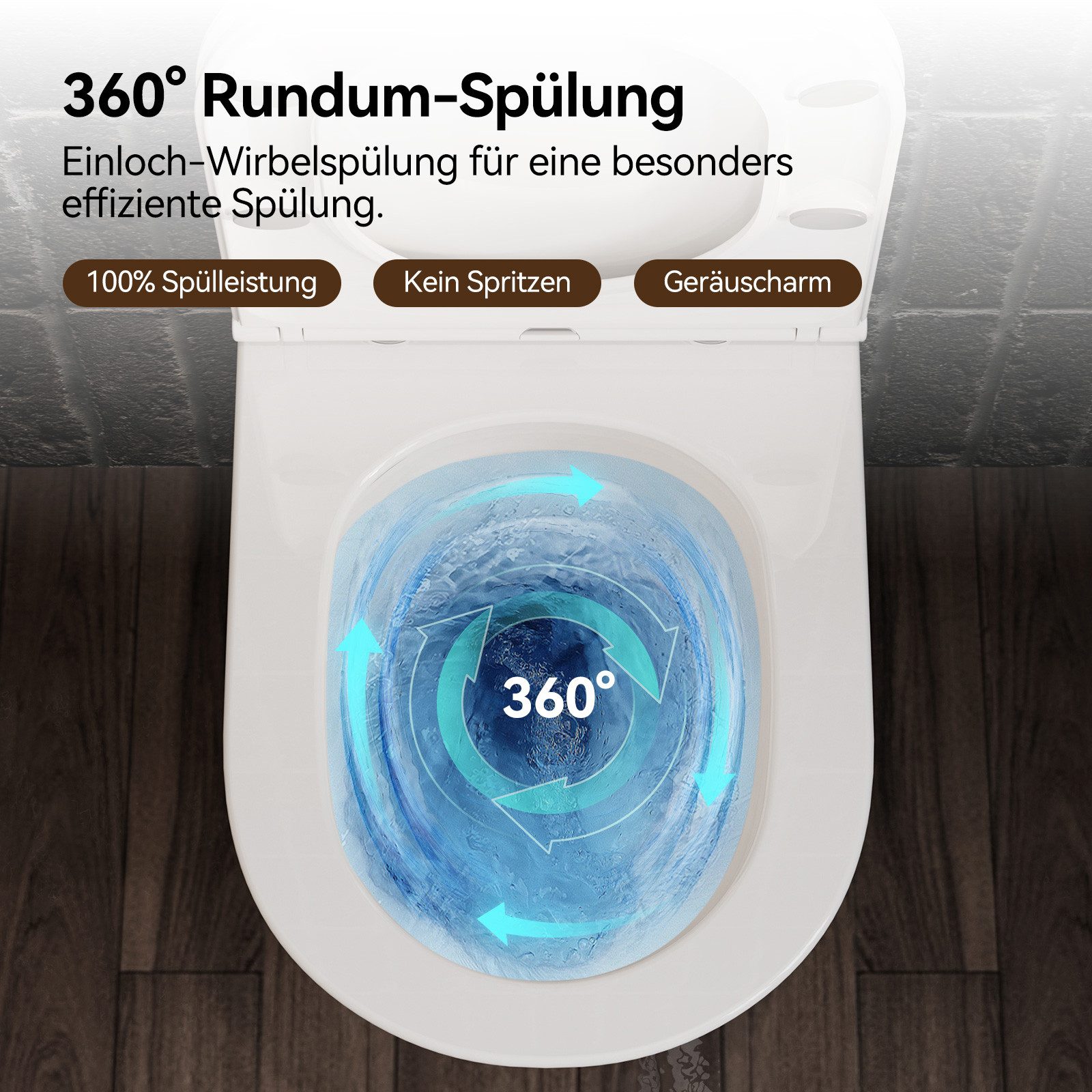 HOROW Tiefspül-WC Hänge WC Spülrandlos Toilette - 360° Einloch Superspin Spülung Wand WC, und WC Sitz mit Absenkautomatik, Abgang WC, Wand-WC mit WC-Sitz Absenkautomatik