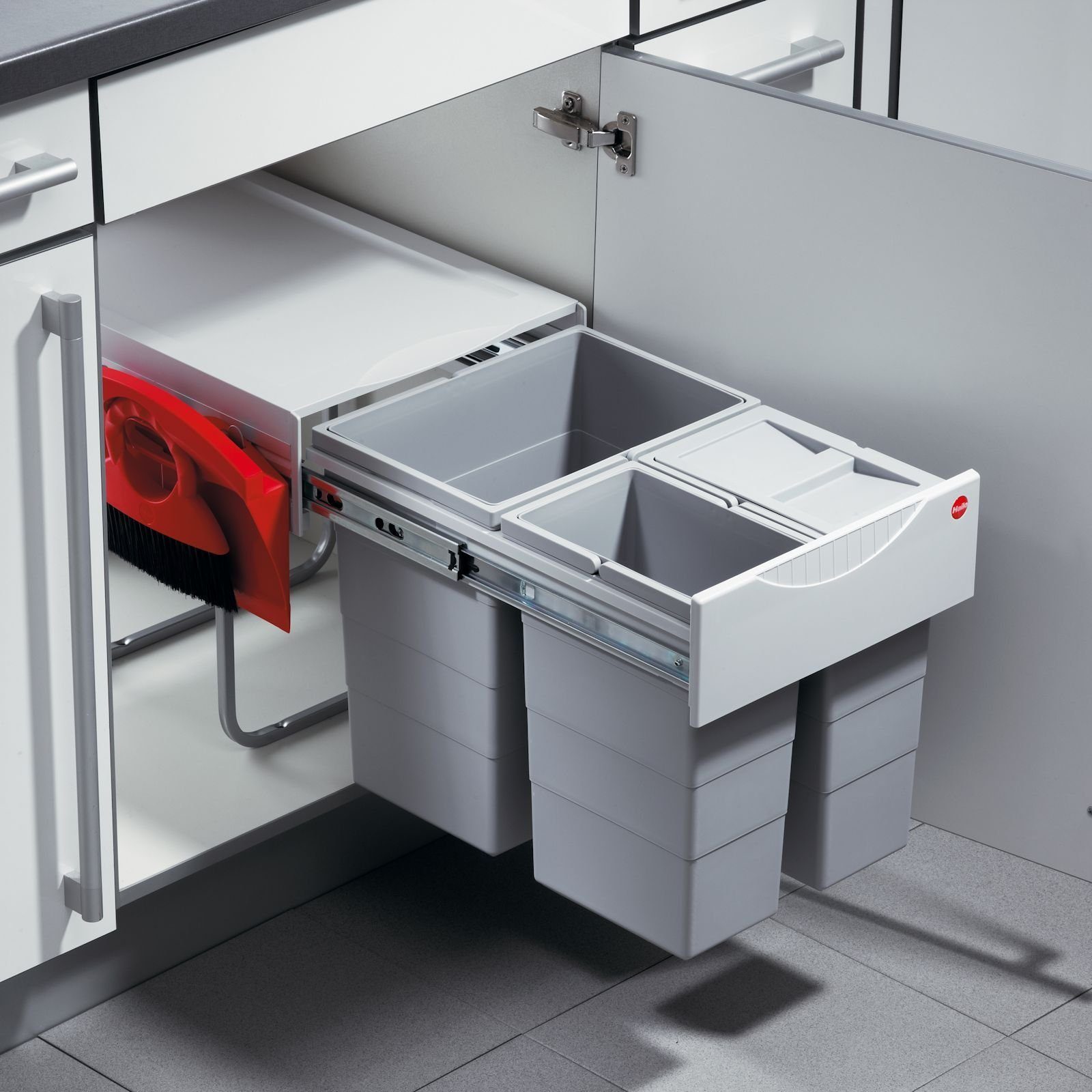 Hailo Einbaumülleimer AS Raumspar Tandem Comfort - 20L/10L/10L/Deckel 3642231, Abfallsammler Mülleimer