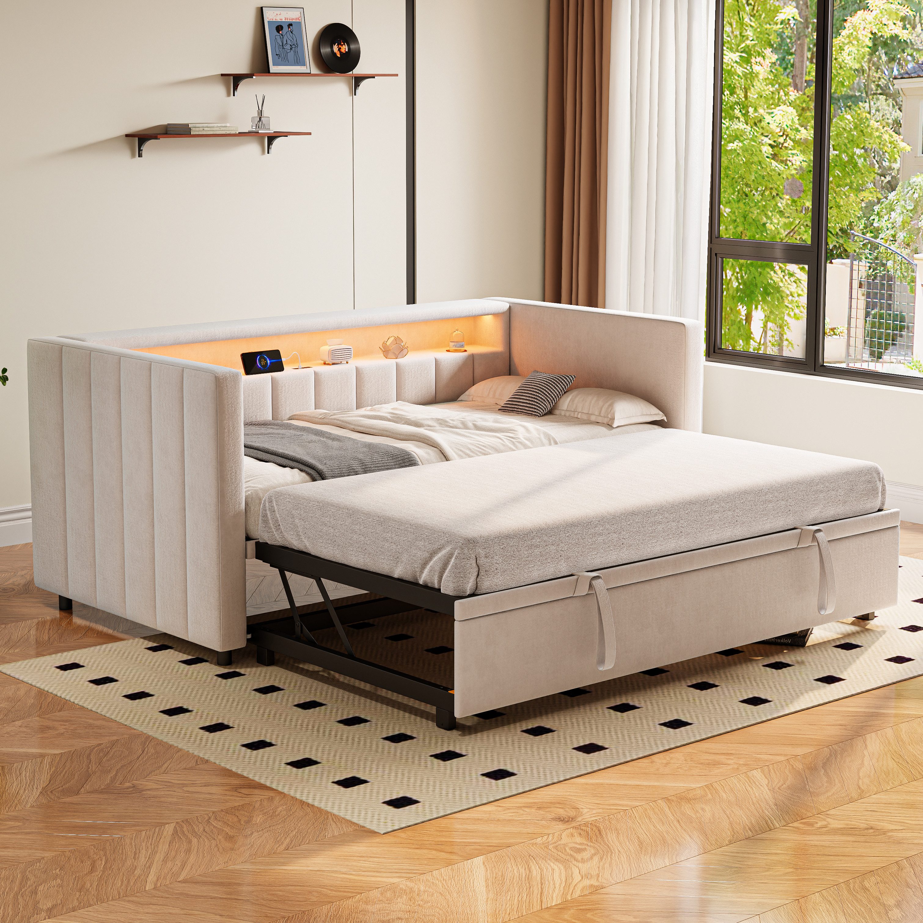 MODFU Schlafsofa mit ausziehbarem Bett, Funktionsbett mit LED-Ambiente und günstig online kaufen