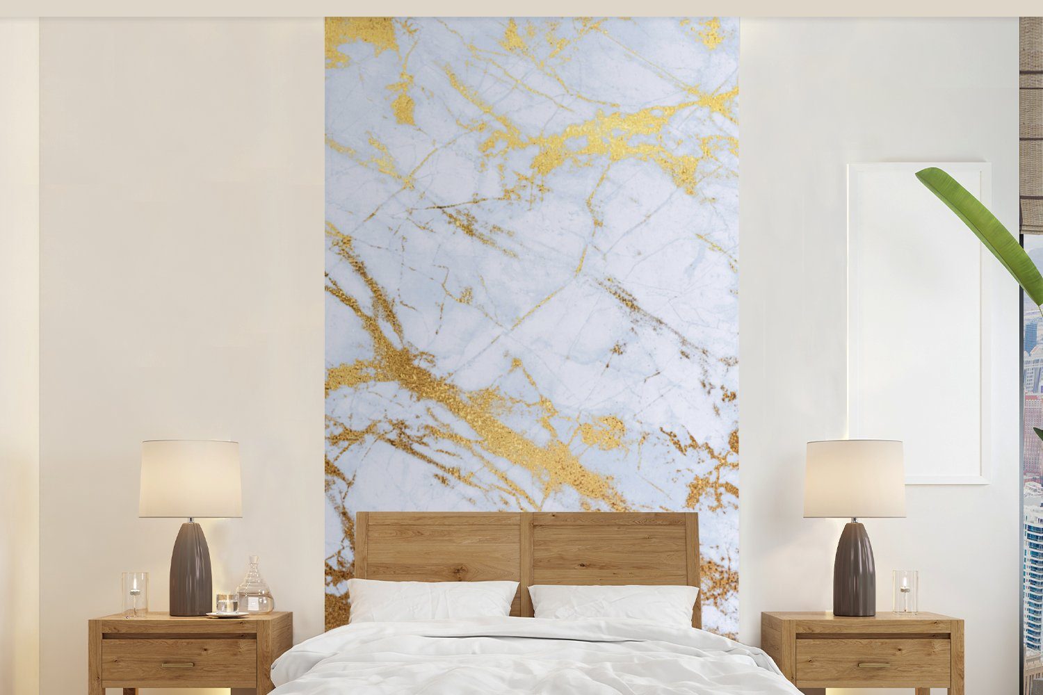 Fototapete Marmor - Gold - Weiß - Luxe - Marmoroptik - Glitzer