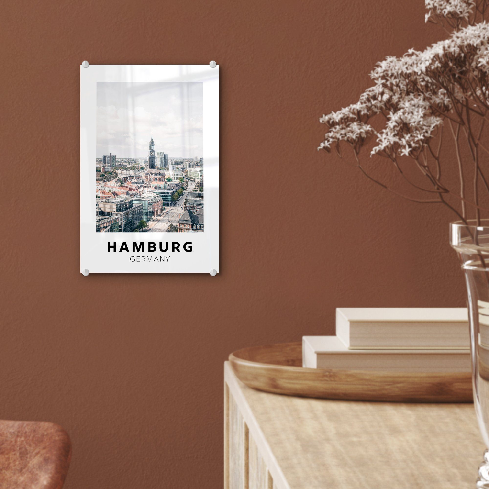 - MuchoWow Bilder Hamburg Turm, Acrylglasbild St), Deutschland - Wanddekoration Glasbilder Foto auf - (1 - Wandbild auf - Glas Glas
