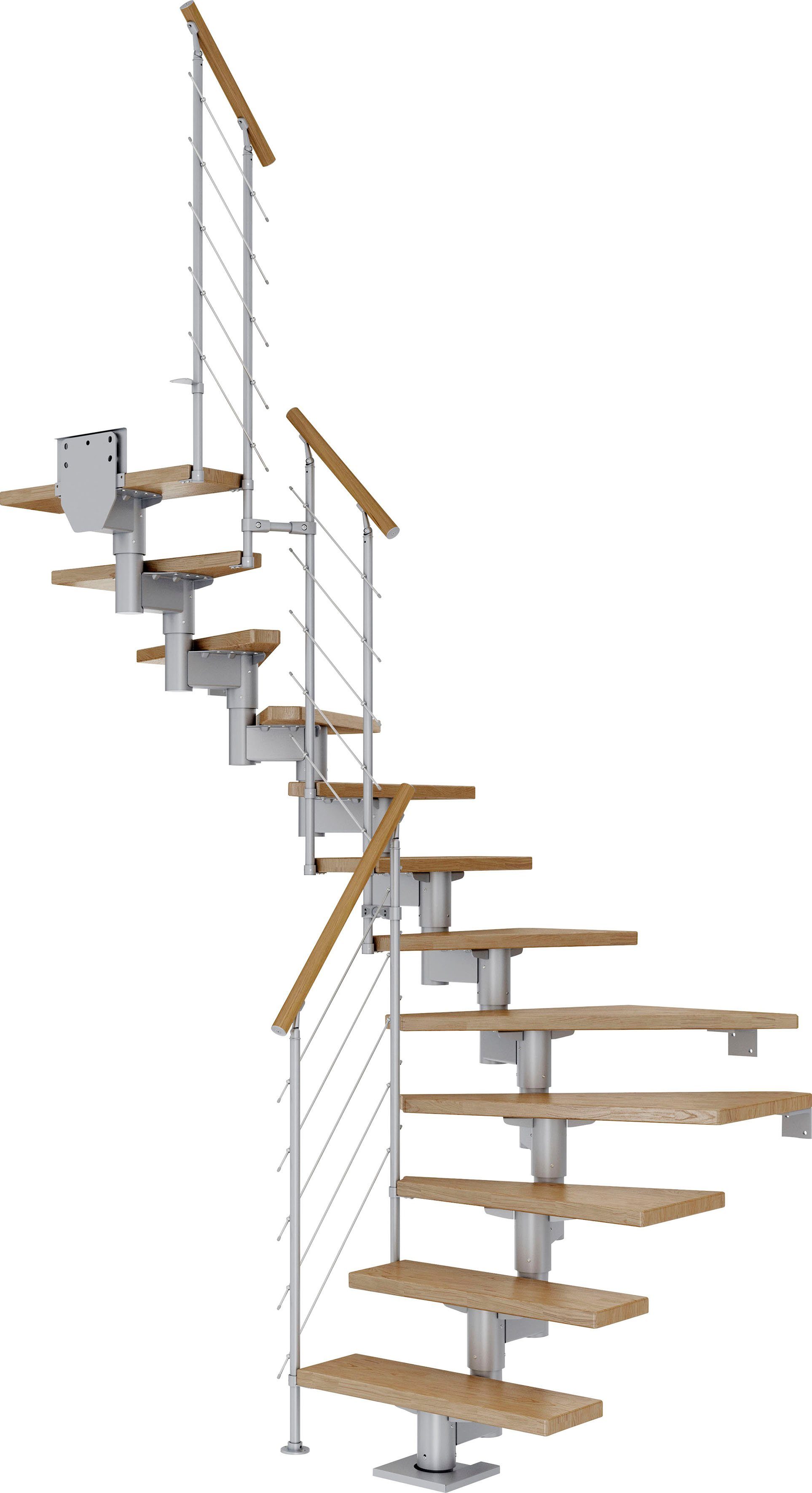 Dolle Mittelholmtreppe Cork, für Geschosshöhen bis 315 cm, Stufen offen, Eiche/Metall