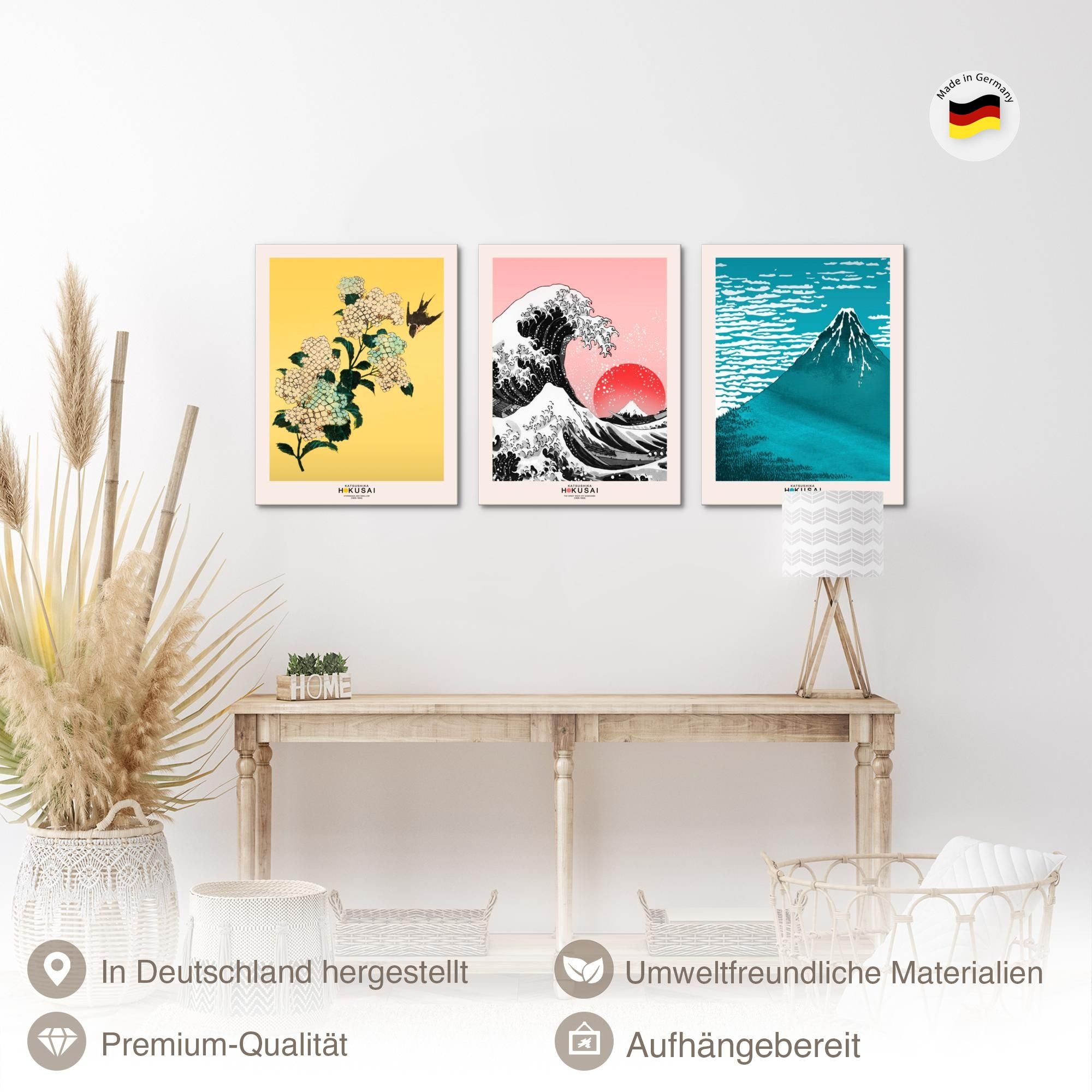 Novart Wandbild Japan Hokusai Abstrakt Wandbilder XXL Wandbild Wand Deko Bilder, Hokusai